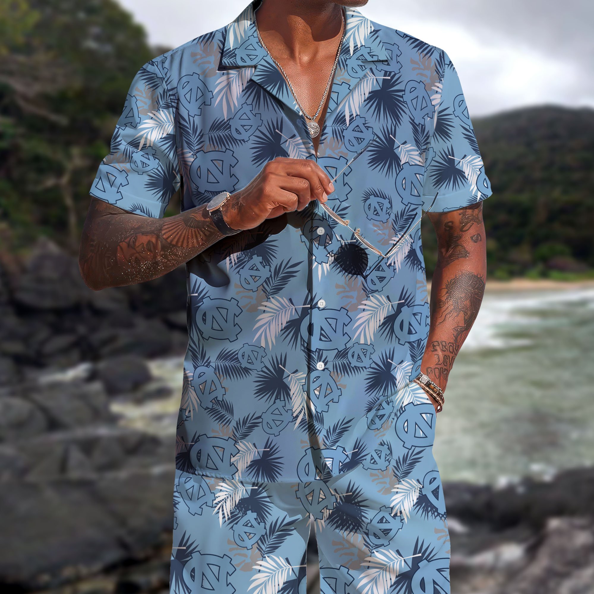 North Carolina Tar Heels Hawaiian Shorts Set 2025 Version, Hawaiian Shirts, Sports Shorts, Gifts For Fan