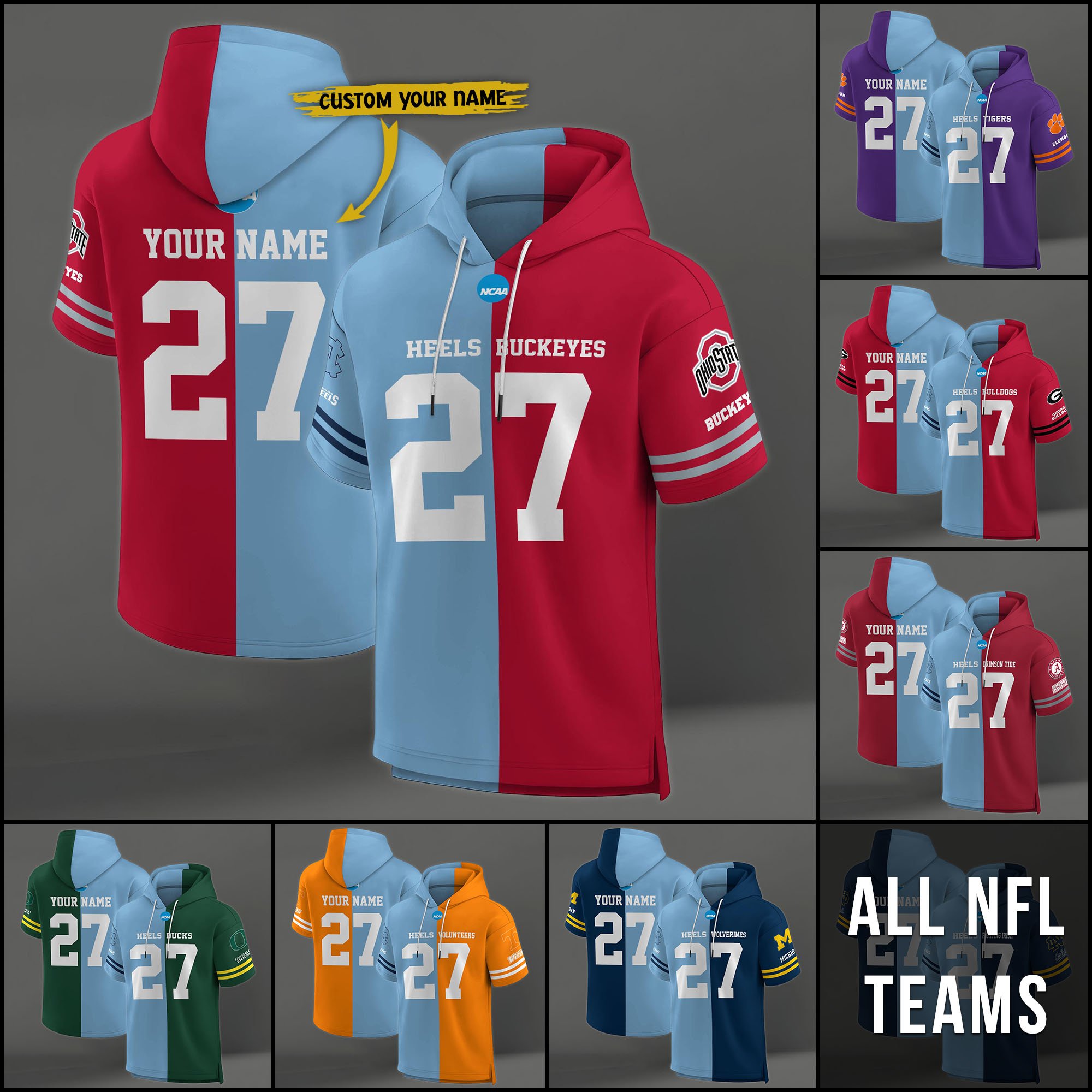 North Carolina Tar Heels House Divided Hoodie Custom Name, Number And Team, Hoodie For Football Fans