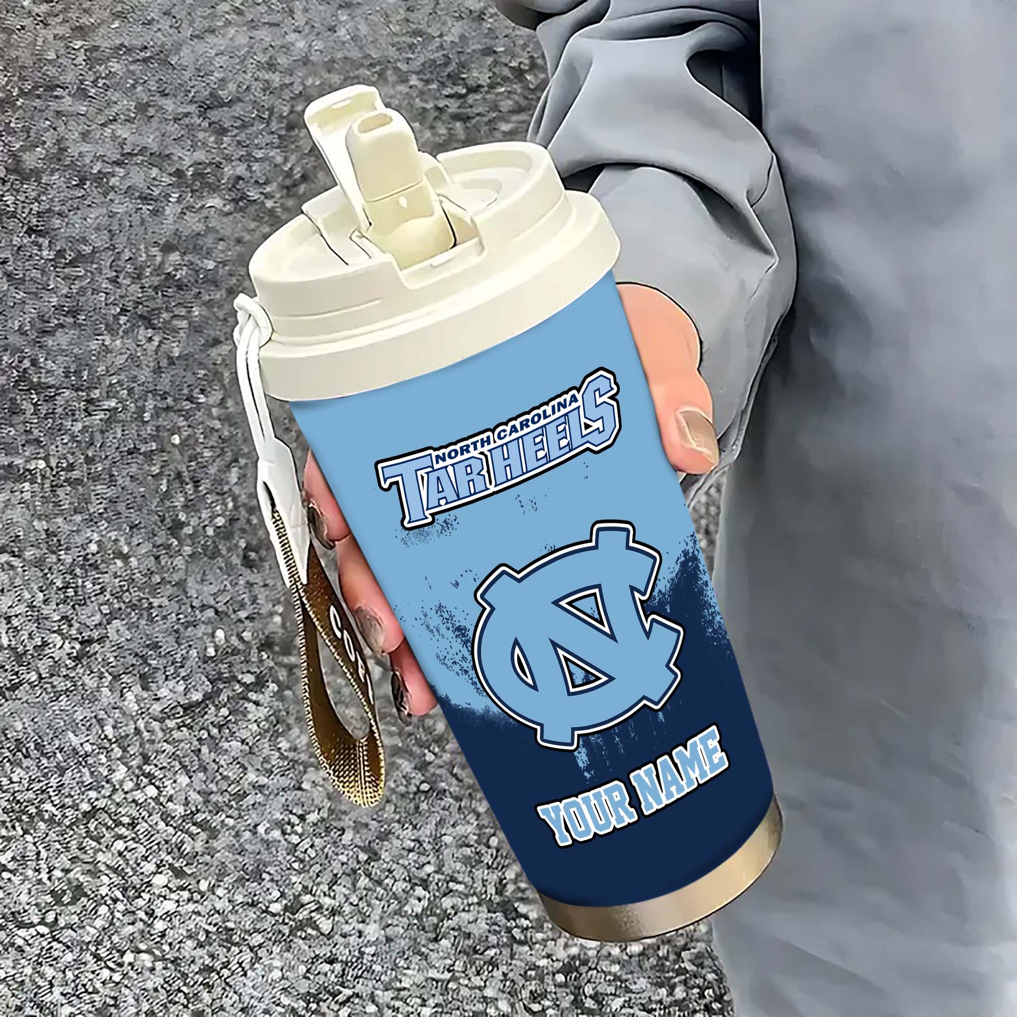 North Carolina Tar Heels Insulated Coffee Mug With Straw And Lid, Portable Coffee Travel Mug For Car, Fan Gifts