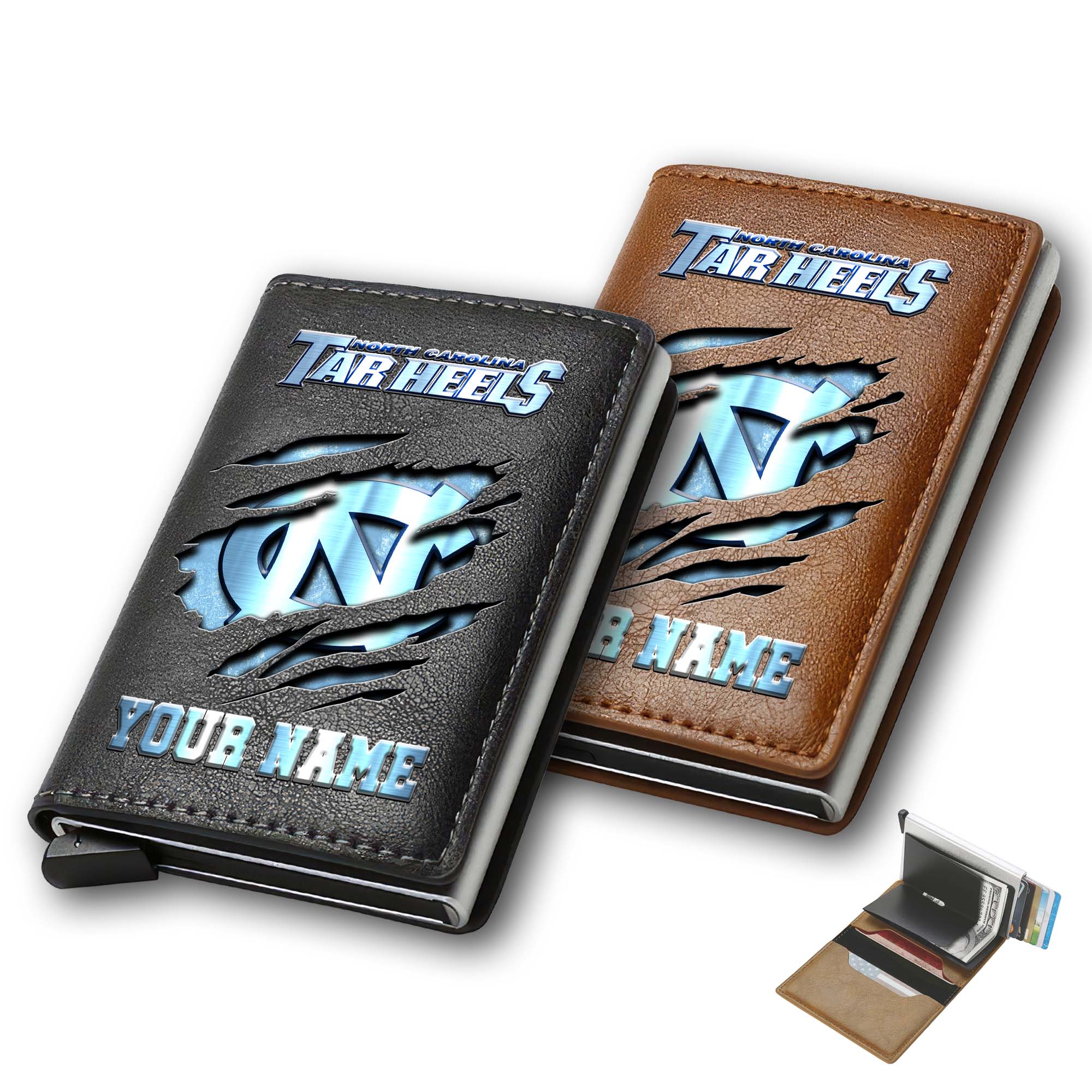 North Carolina Tar Heels Men Wallet Custom Your Name, Football Team Men Wallet For Fans, Gifts For Football Lovers