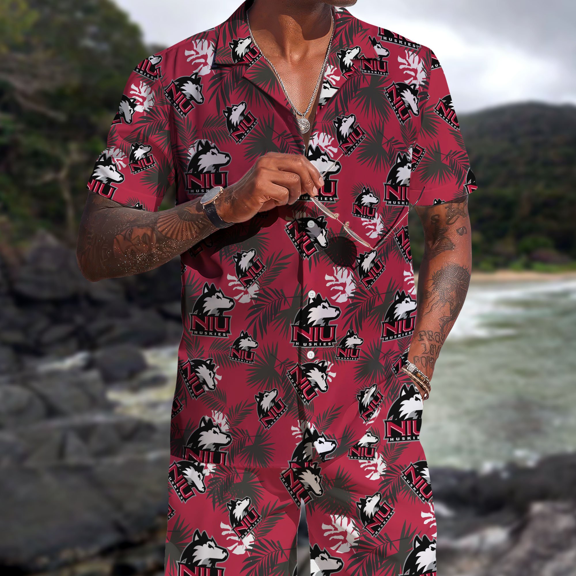 Northern Illinois Huskies Hawaiian Shorts Set 2025 Version, Hawaiian Shirts, Sports Shorts, Gifts For Fan