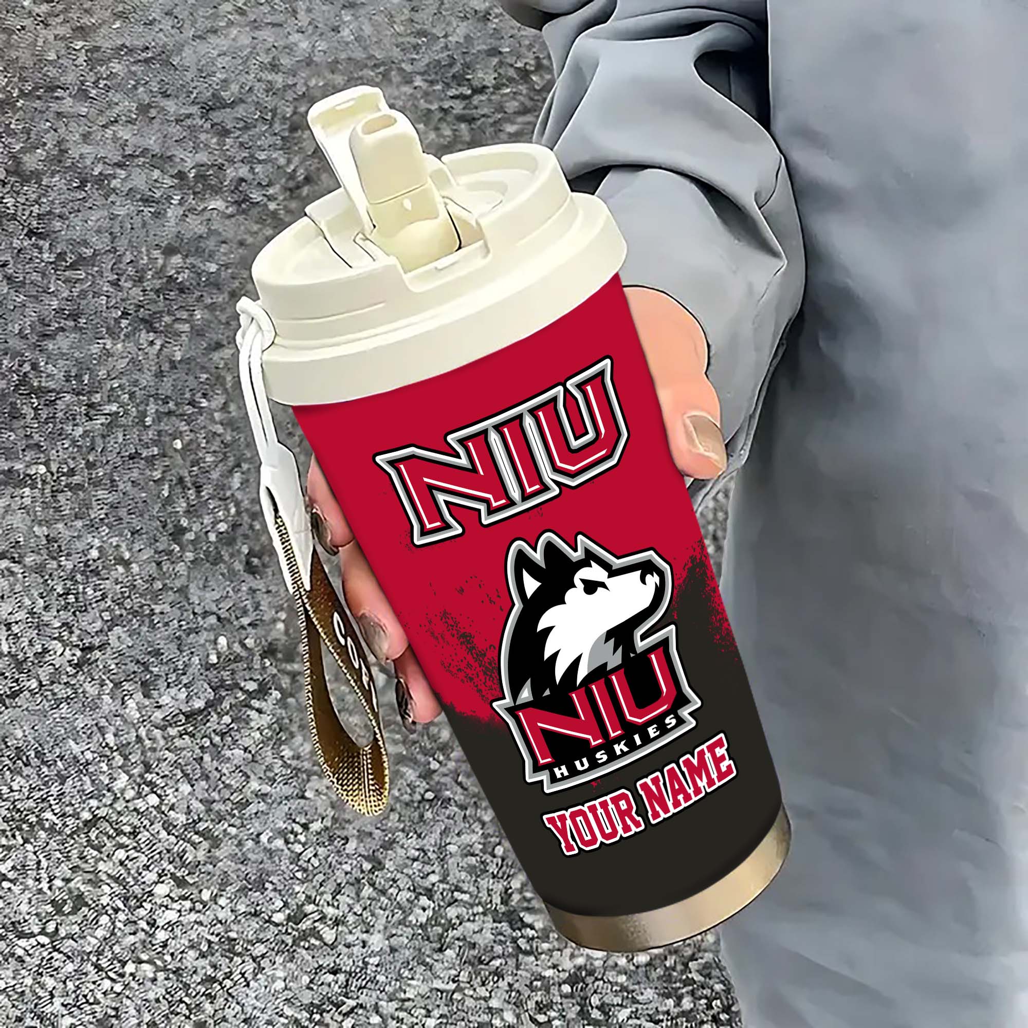 Northern Illinois Huskies Insulated Coffee Mug With Straw And Lid, Portable Coffee Travel Mug For Car, Fan Gifts
