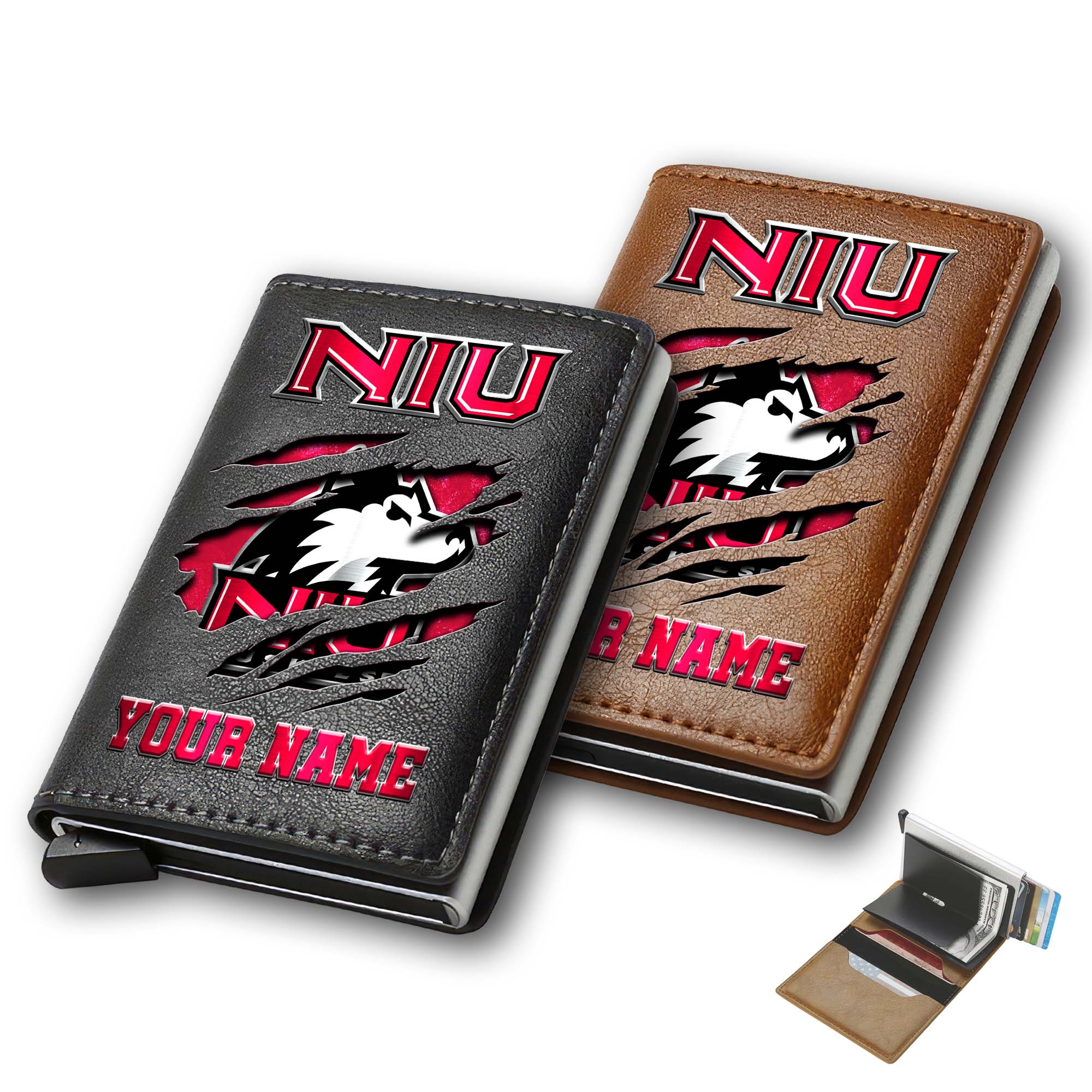 Northern Illinois Huskies Men Wallet Custom Your Name, Football Team Men Wallet For Fans, Gifts For Football Lovers
