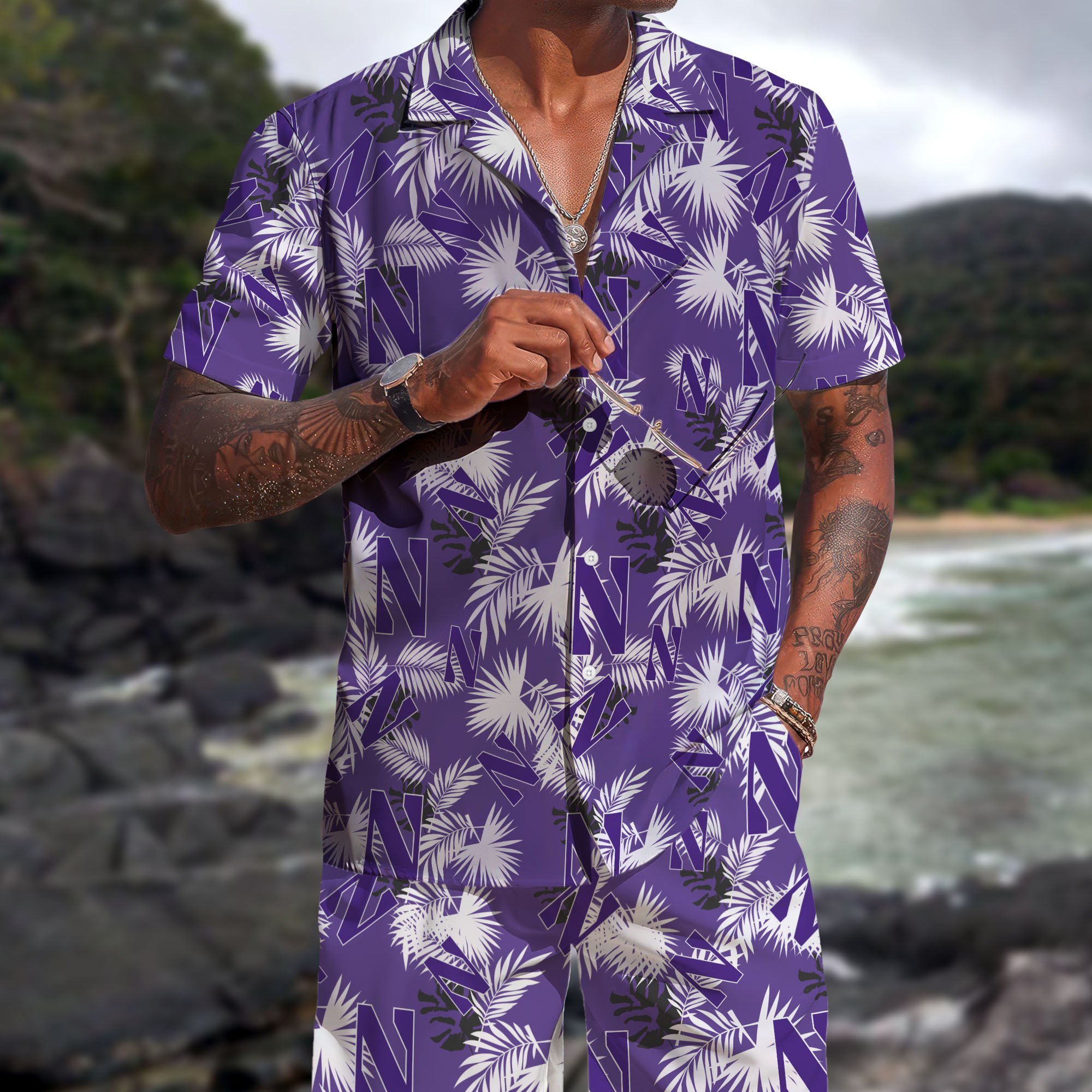 Northwestern Wildcats Hawaiian Shorts Set 2025 Version, Hawaiian Shirts, Sports Shorts, Gifts For Fan