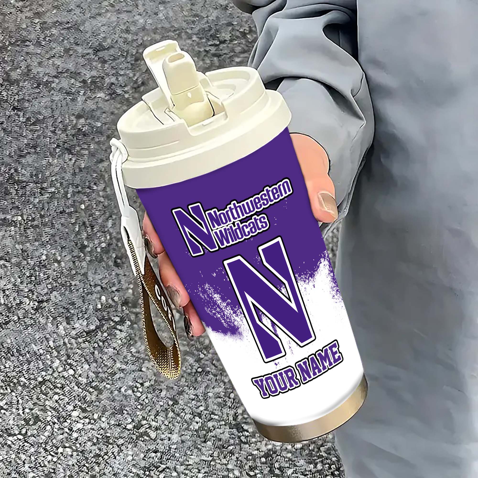 Northwestern Wildcats Insulated Coffee Mug With Straw And Lid, Portable Coffee Travel Mug For Car, Fan Gifts