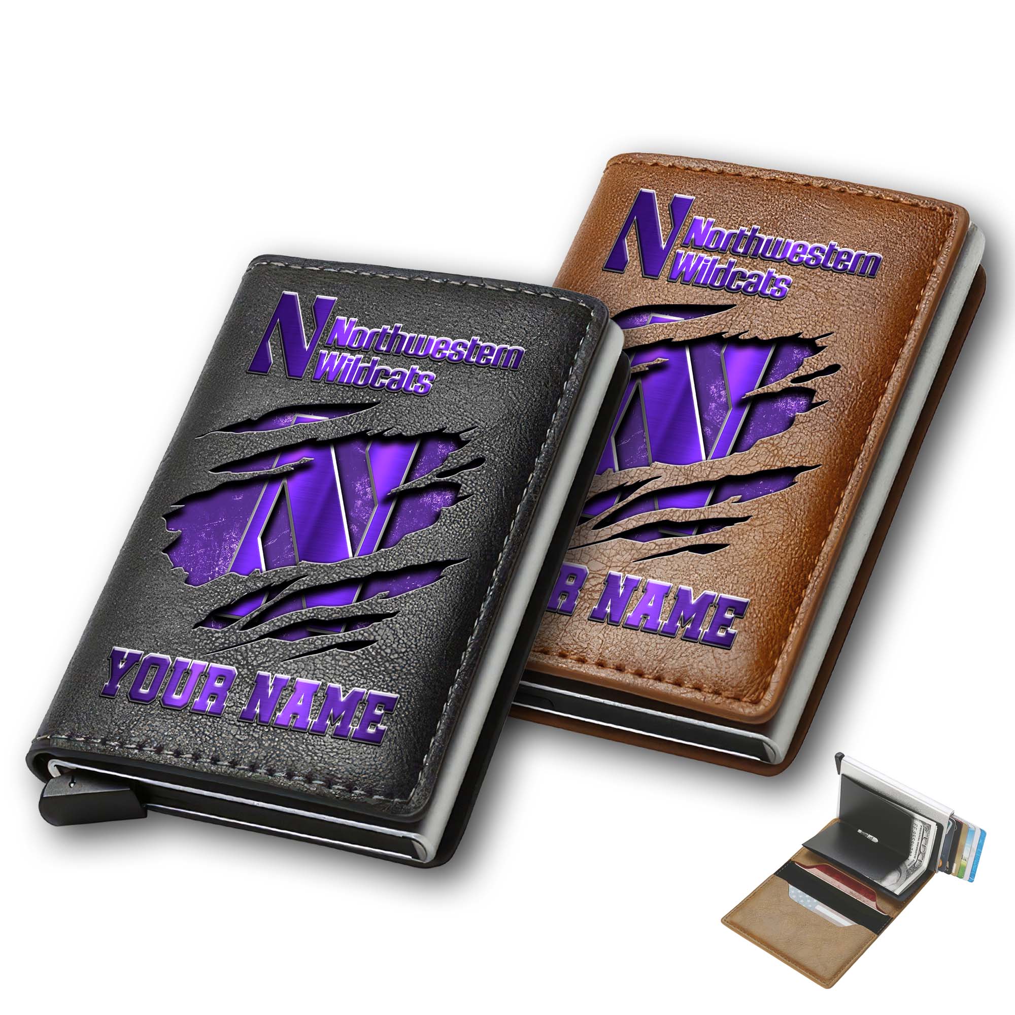 Northwestern Wildcats Men Wallet Custom Your Name, Football Team Men Wallet For Fans, Gifts For Football Lovers