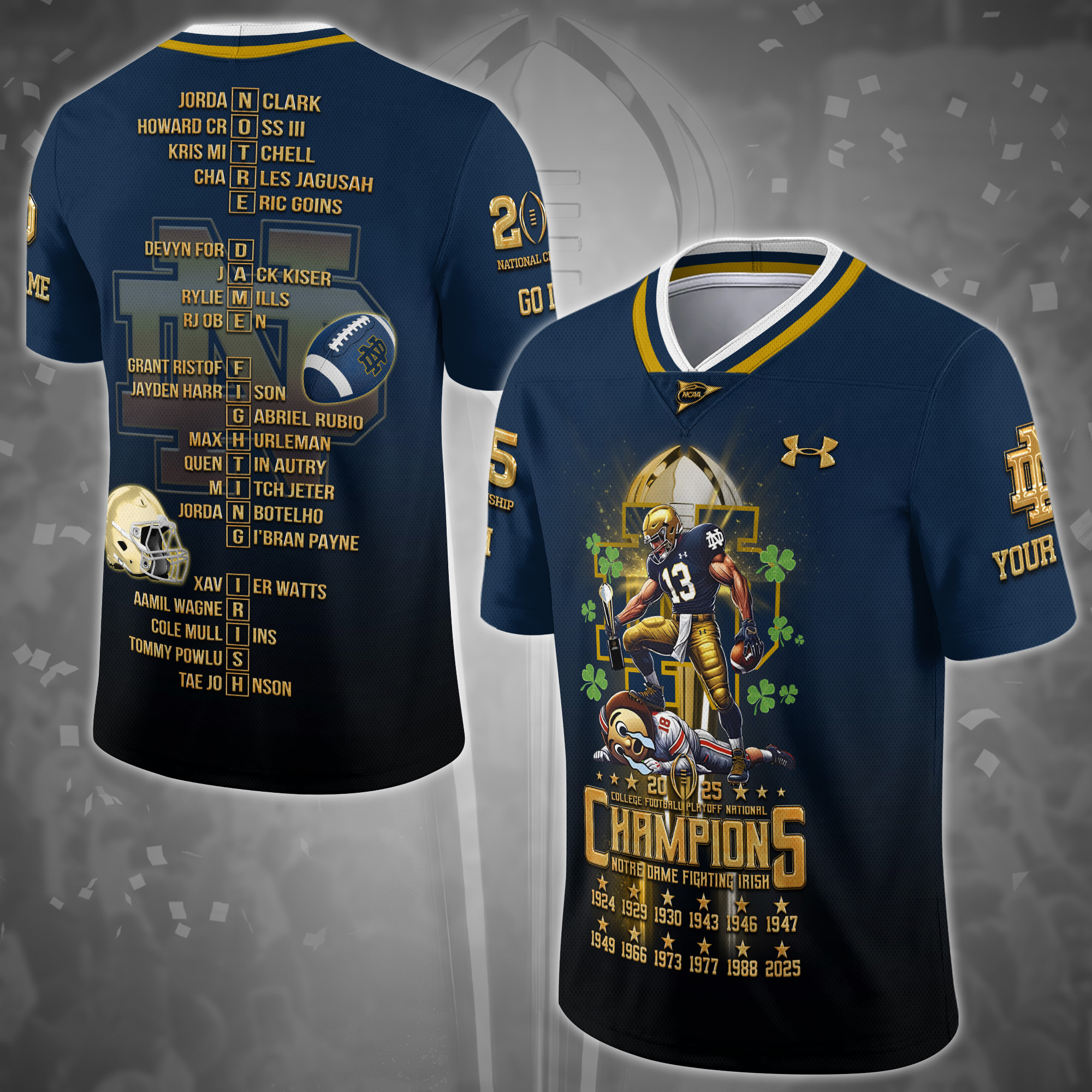 Notre Dame Fighting Irish College Football Jersey Playoff National Champions 2024   2025 Jersey Shirt Personalized Your Name, Gifts For Fans