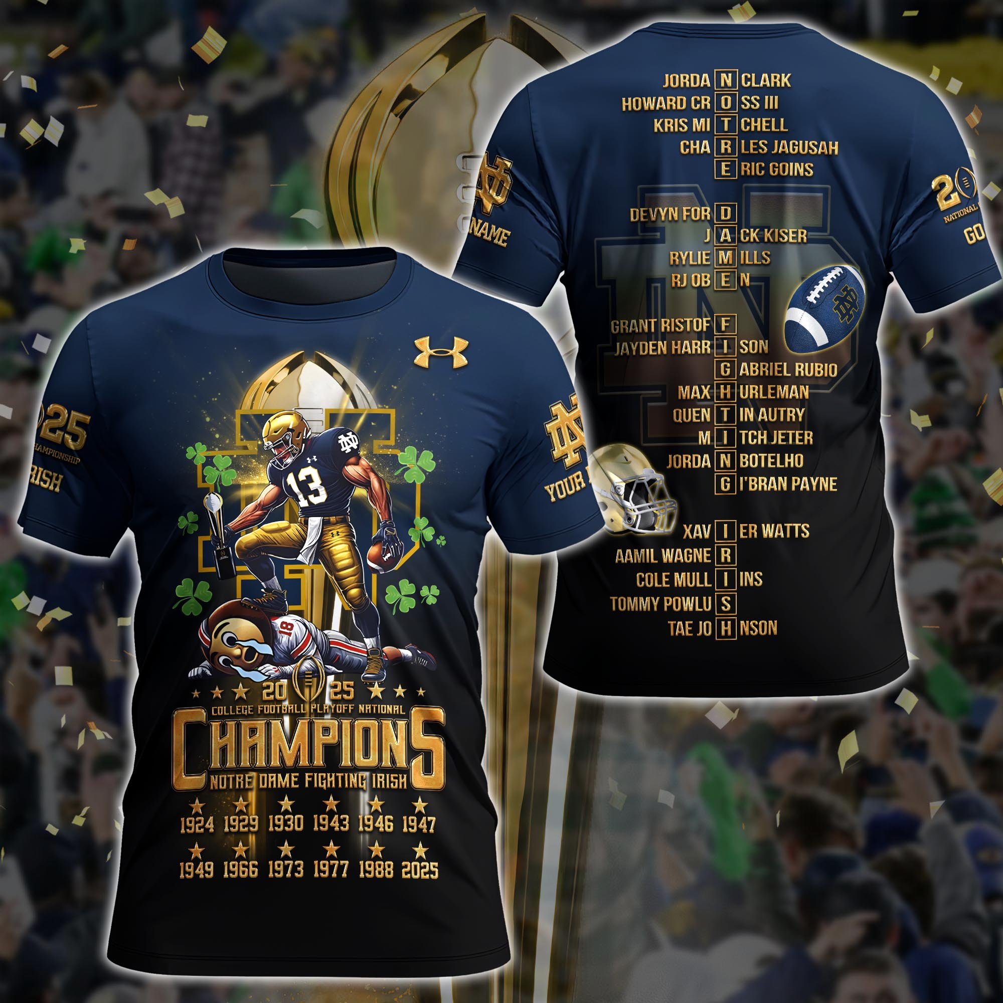 Notre Dame Fighting Irish College Football Playoff National Champions 2024   2025 Tshirt, Personalized Gifts For Fans 