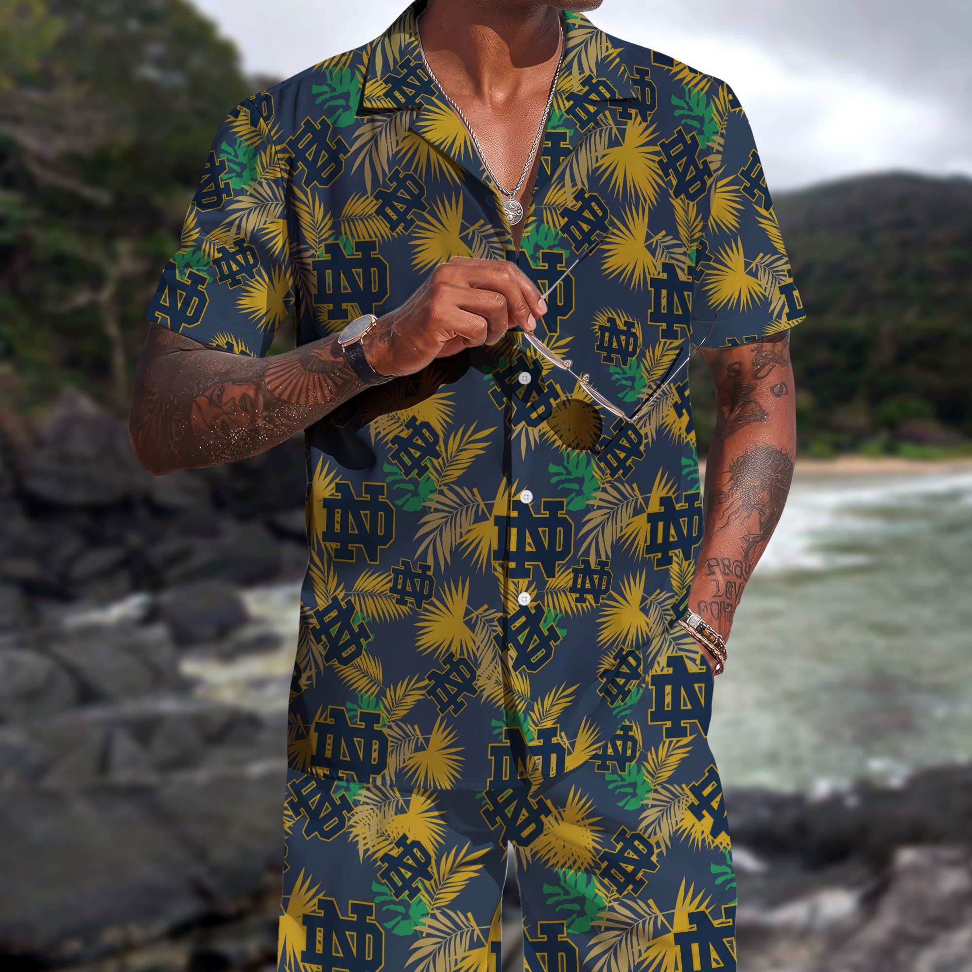 Notre Dame Fighting Irish Hawaiian Shorts Set 2025 Version, Hawaiian Shirts, Sports Shorts, Gifts For Fan