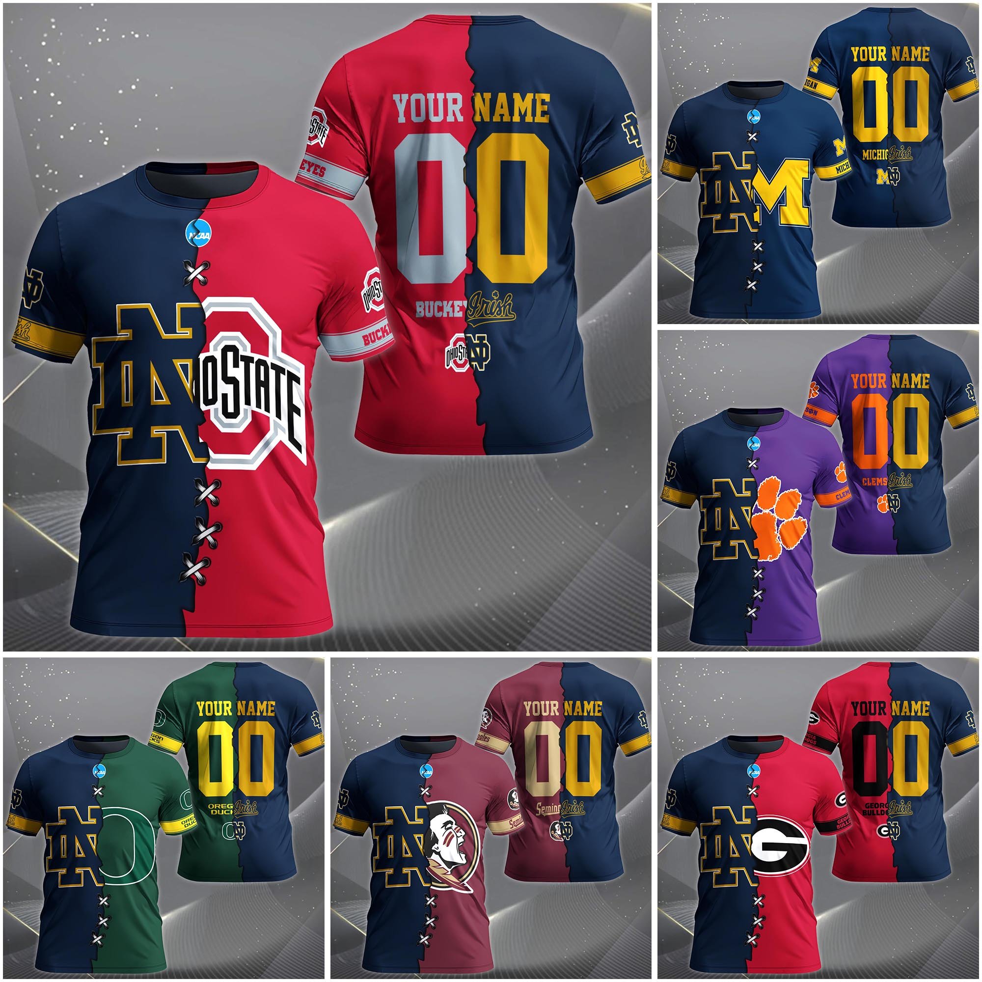 Notre Dame Fighting Irish House Divided T-Shirt Custom Name 2025 Version, Year And Team, Sport Shirts For Fan