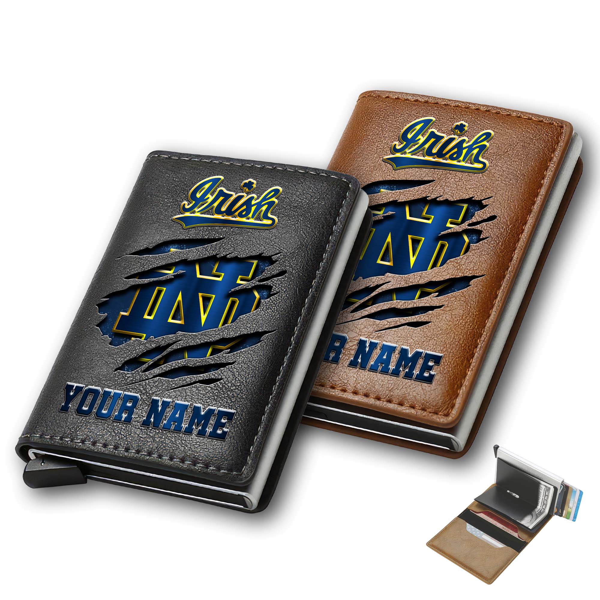 Notre Dame Fighting Irish Men Wallet Custom Your Name, Football Team Men Wallet For Fans, Gifts For Football Lovers
