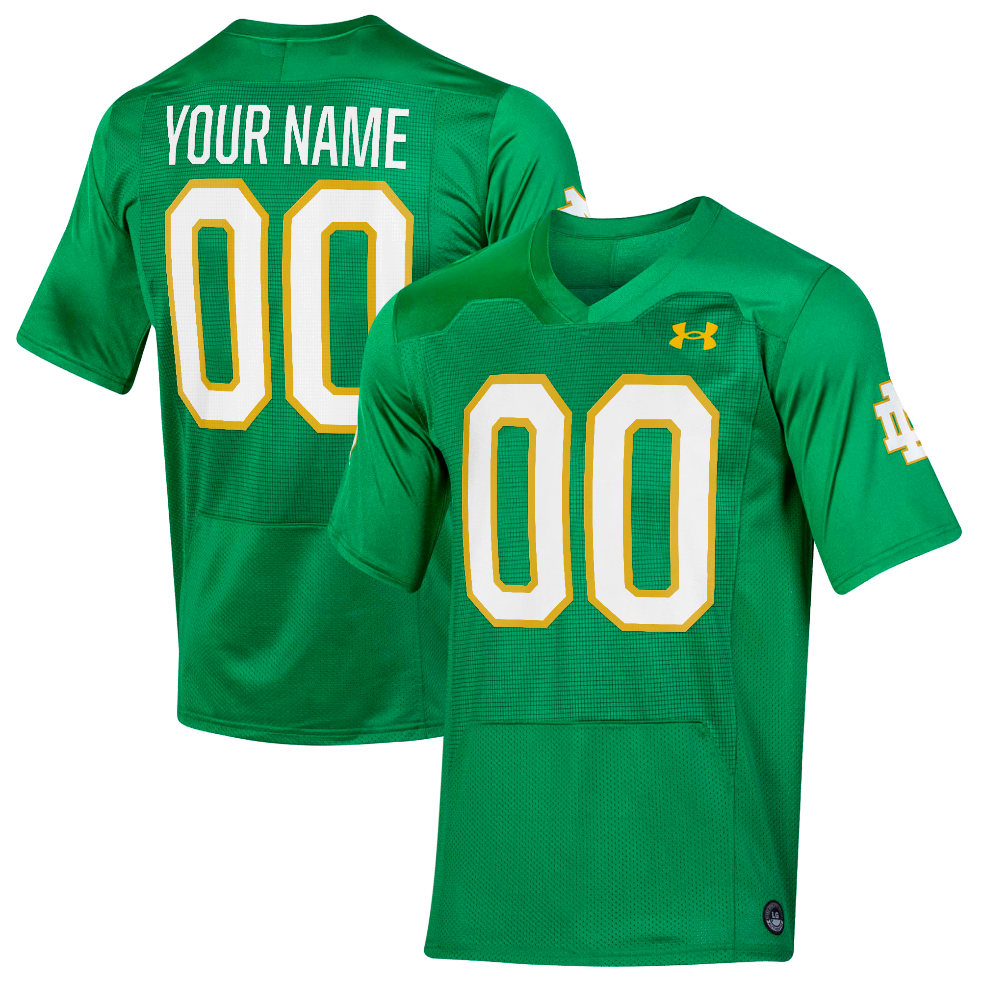 Notre Dame Fighting Irish Under Armour Custom Replica Football Jersey - Kelly Green