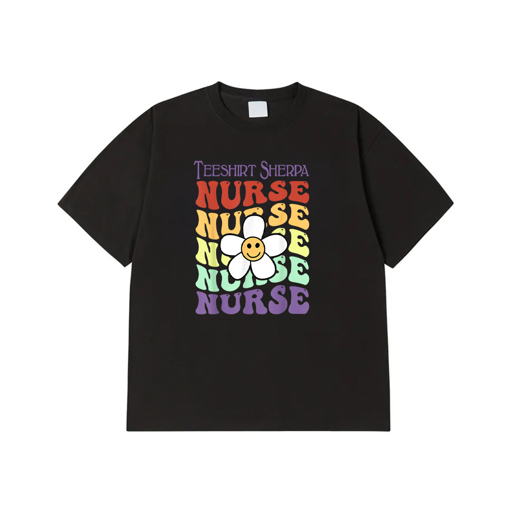 Nurse Retro Sunflower Smile Face Colorful Nurses Day Vintage T-Shirt