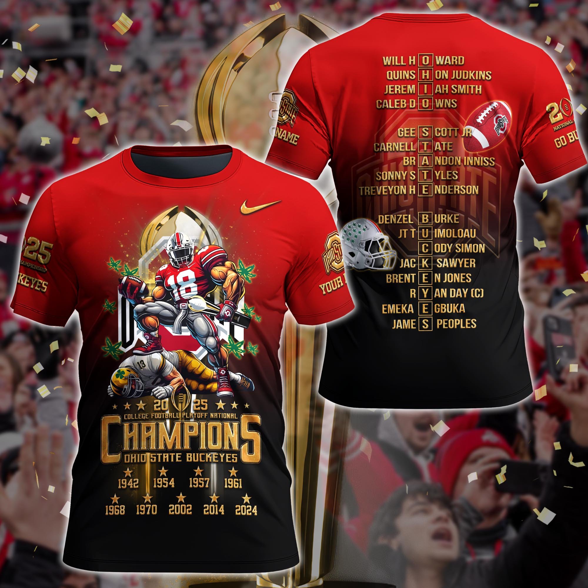 Ohio State Buckeyes College Football Playoff National Champions 2024   2025 Tshirt, Personalized Gifts For Fans 
