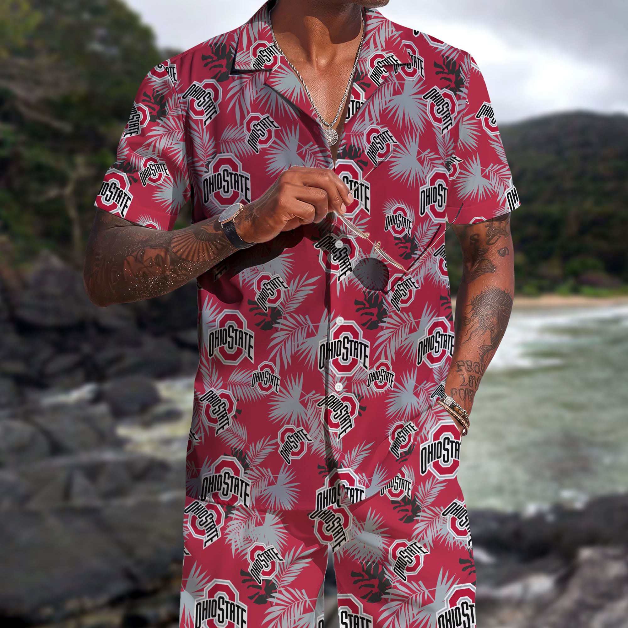 Ohio State Buckeyes Hawaiian Shorts Set 2025 Version, Hawaiian Shirts, Sports Shorts, Gifts For Fan