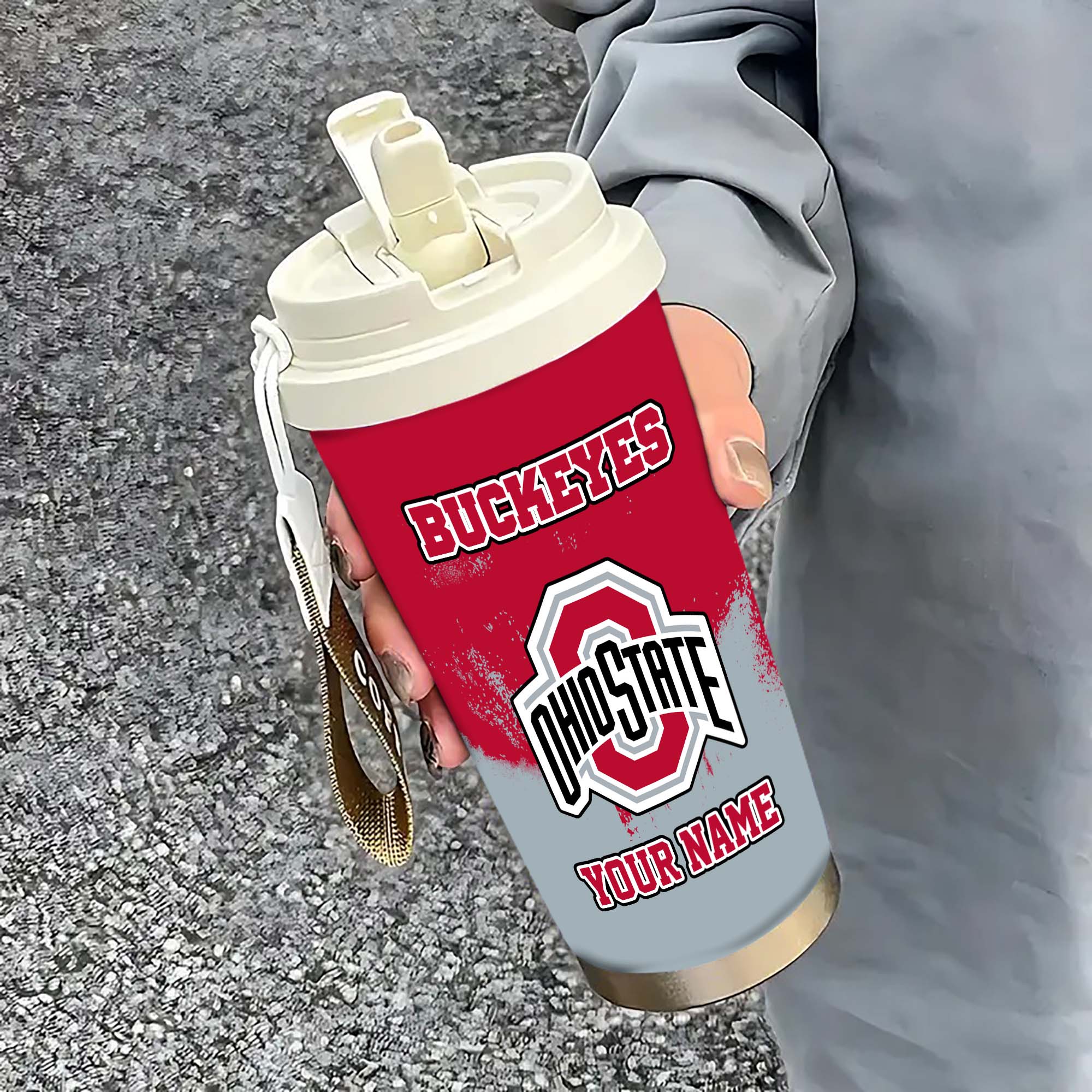 Ohio State Buckeyes Insulated Coffee Mug With Straw And Lid, Portable Coffee Travel Mug For Car, Fan Gifts