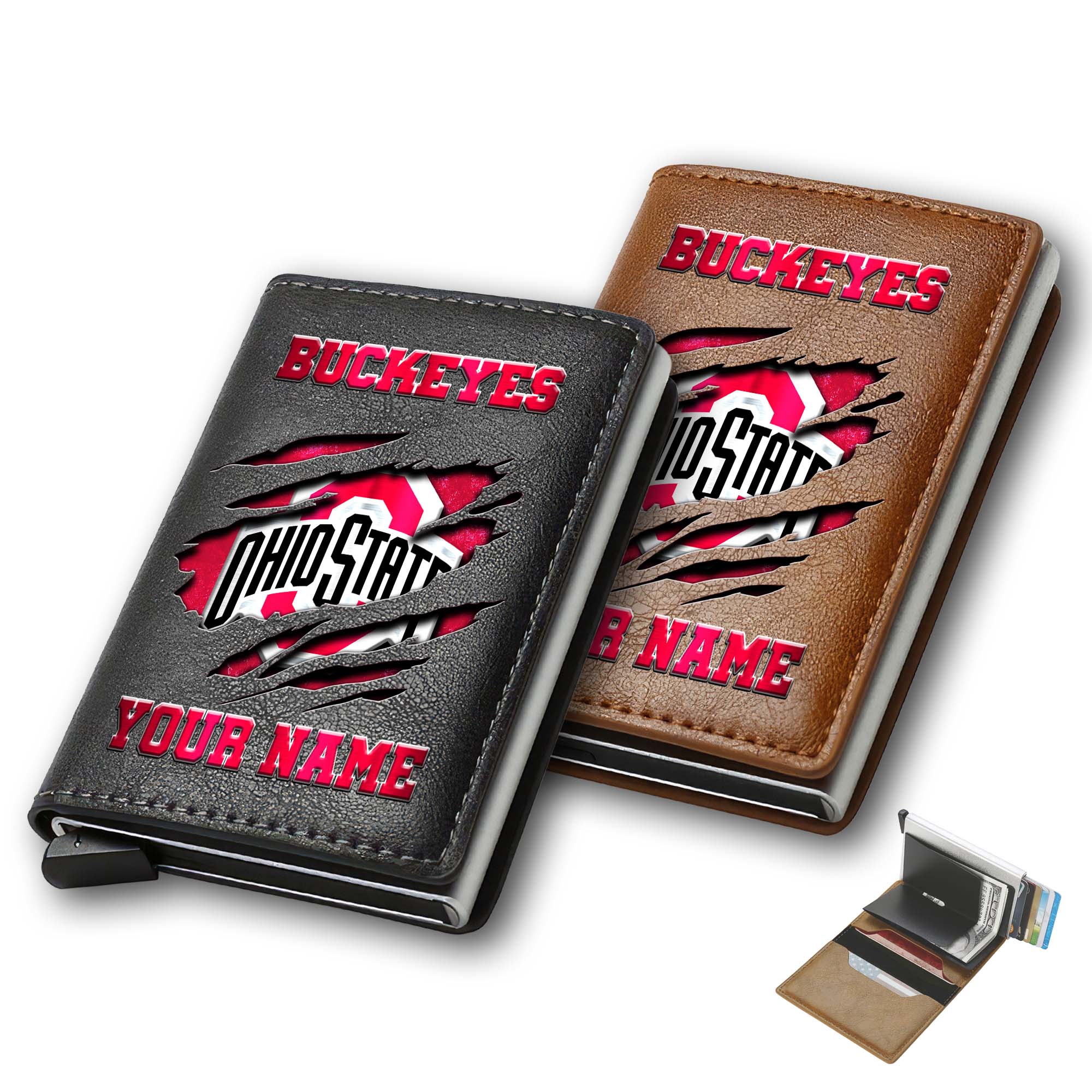 Ohio State Buckeyes Men Wallet Custom Your Name, Football Team Men Wallet For Fans, Gifts For Football Lovers