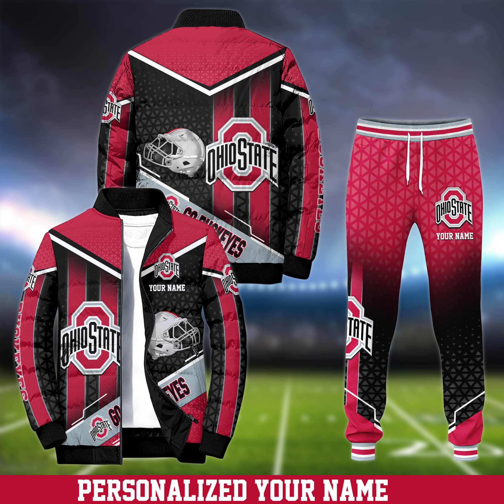 Ohio State Buckeyes Puffer Jacket And Sweatpants 2025 Version Personalized Your Name, Puffer Jacket For Sport Fans, Sport Sweatpants, Gifts For Sport