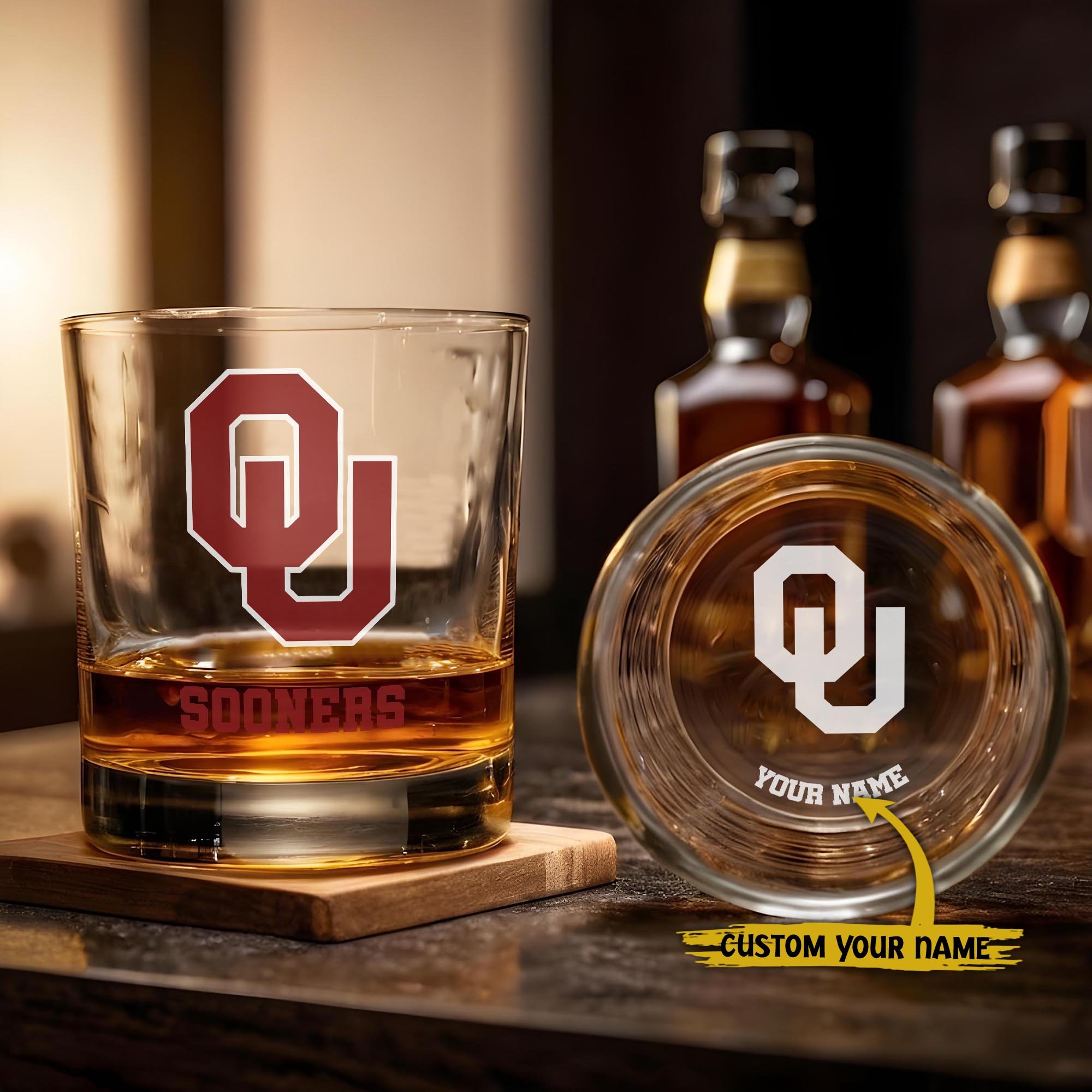 Oklahoma Sooners Engraved Whiskey Glass Custom Your Name, Groomsman 11Oz Whiskey Glass, Football Gift, Gifts For Dad
