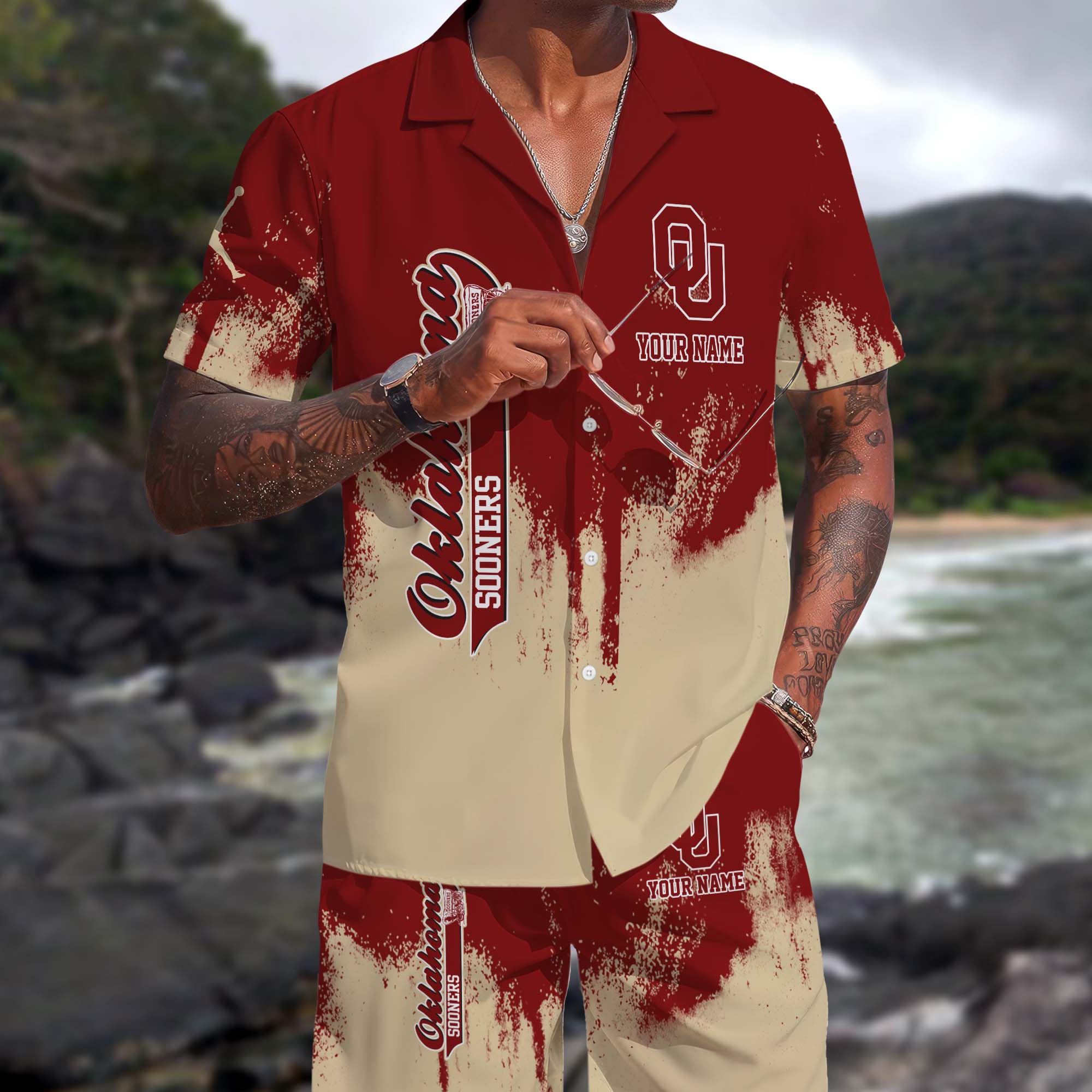 Oklahoma Sooners Hawaiian Shorts Set Custom You Name, Sports Shorts, Gifts For Fan