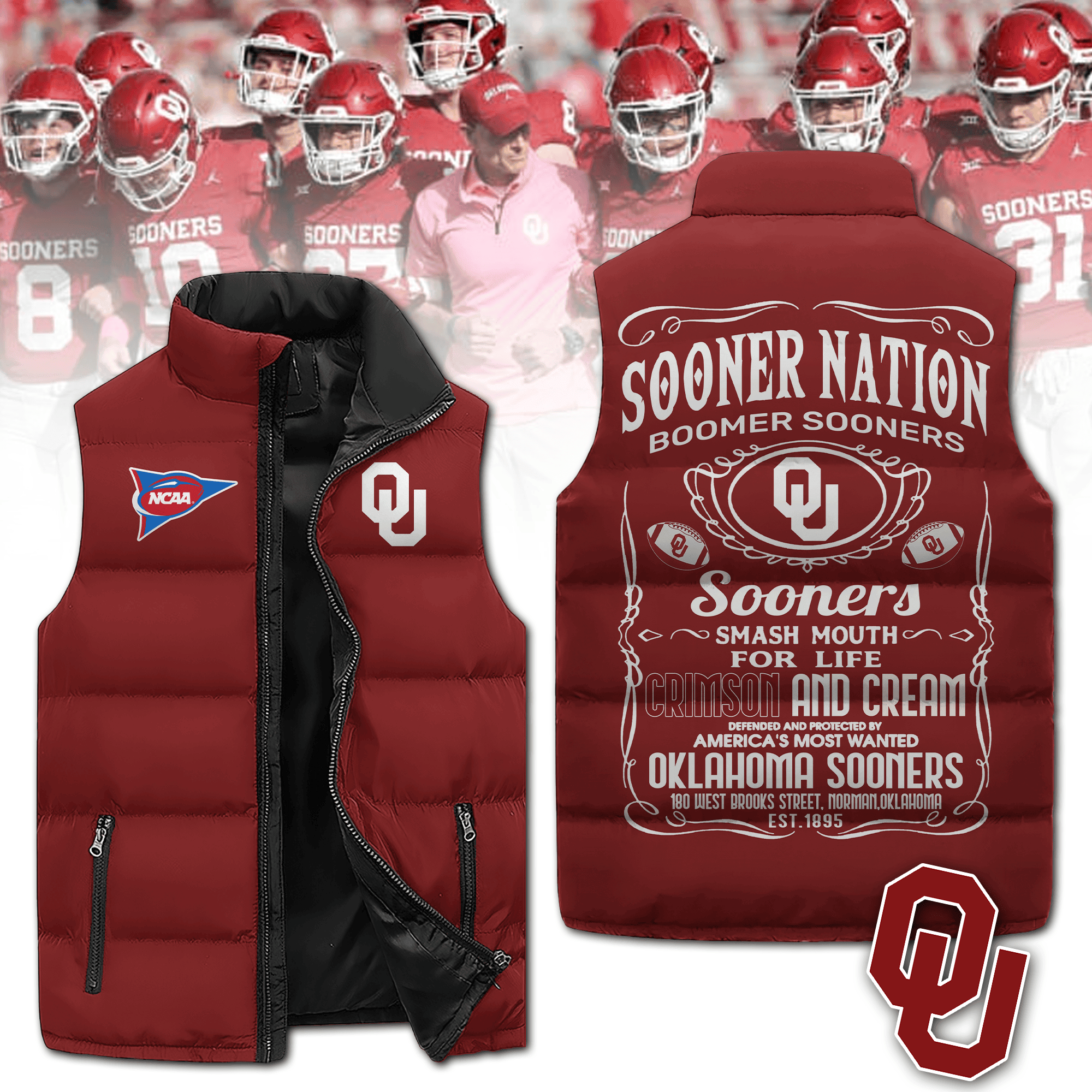 Oklahoma Sooners NCAA Sleeveless Puffer Jacket