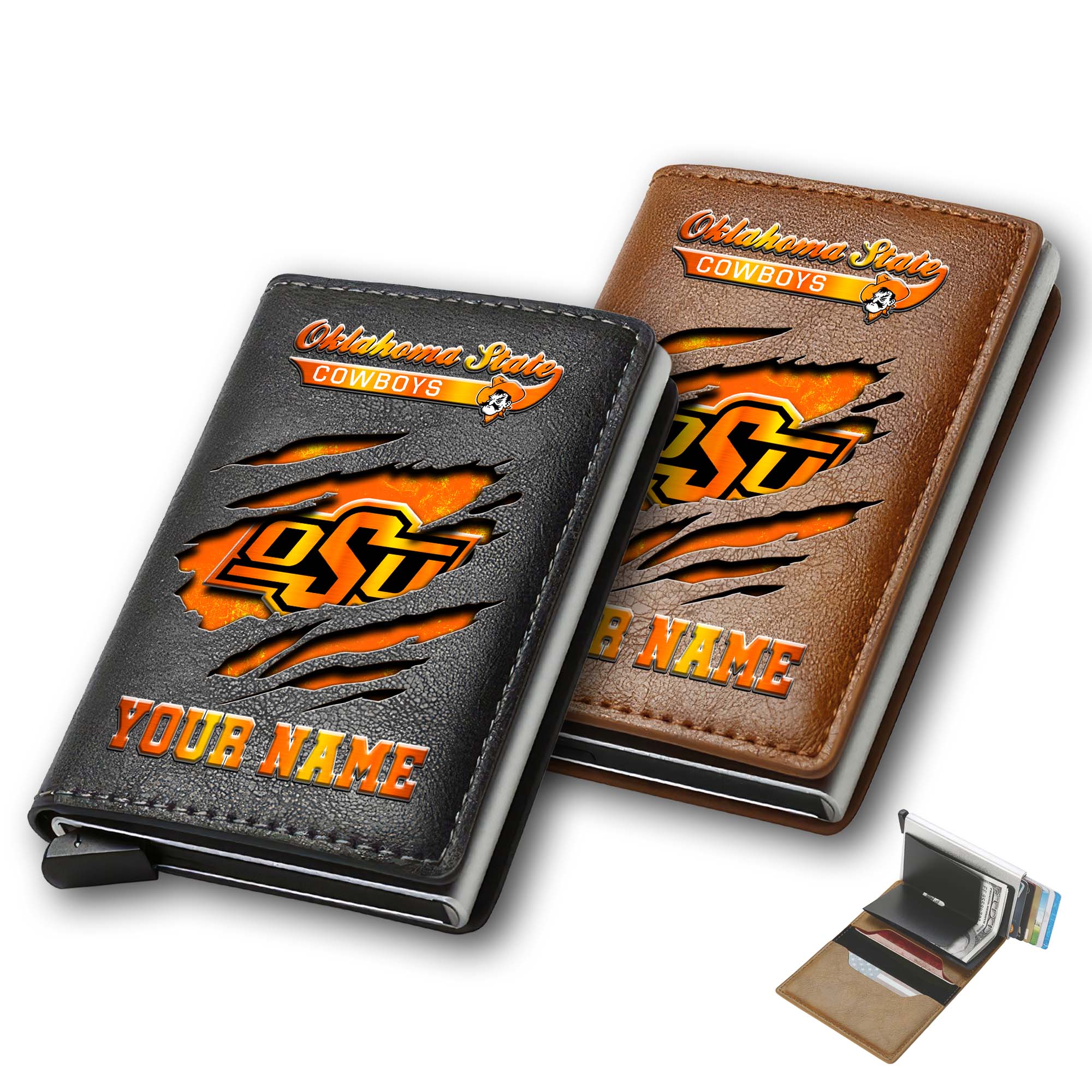 Oklahoma State Cowboys Men Wallet Custom Your Name, Football Team Men Wallet For Fans, Gifts For Football Lovers