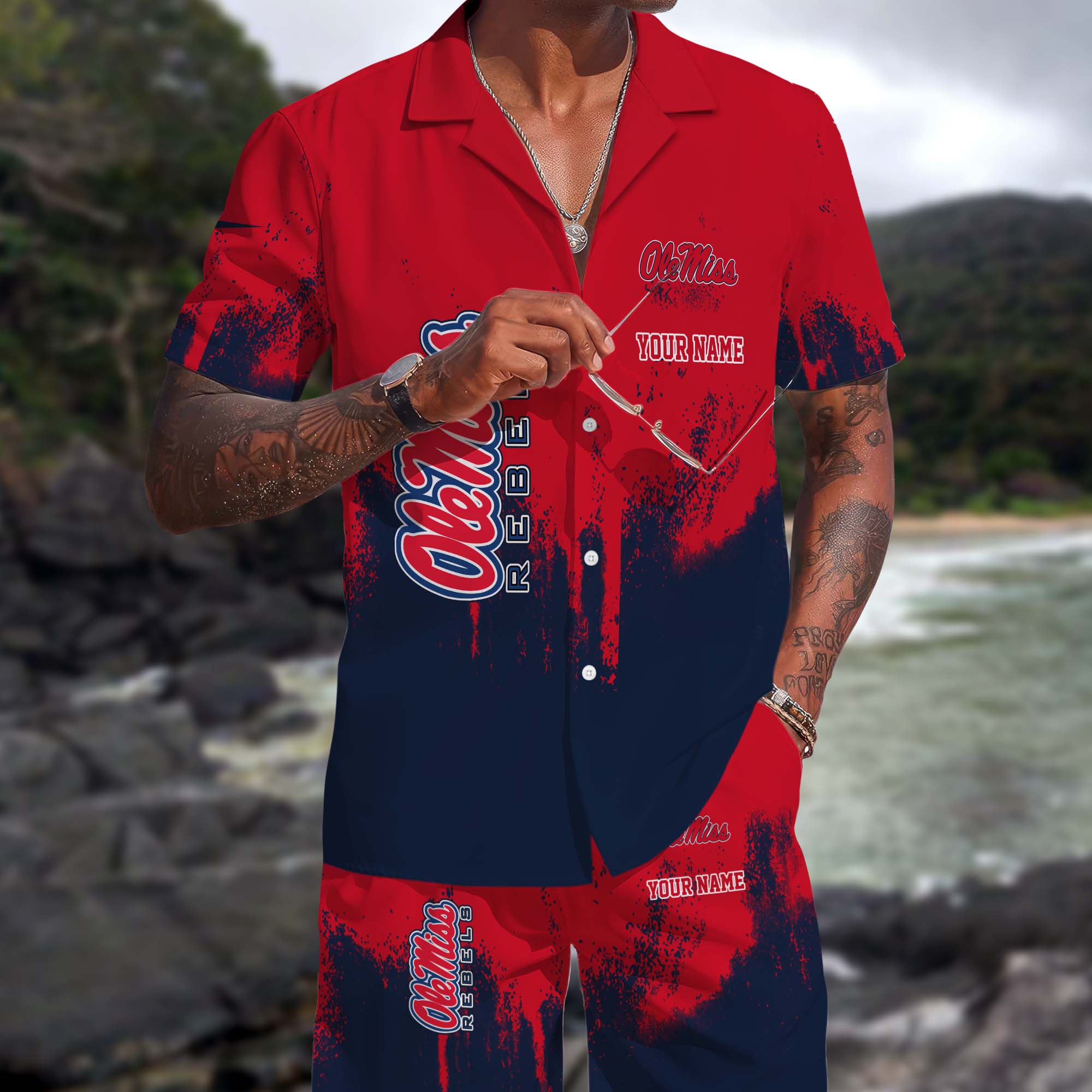 Ole Miss Rebels Hawaiian Shorts Set Custom You Name, Sports Shorts, Gifts For Fan