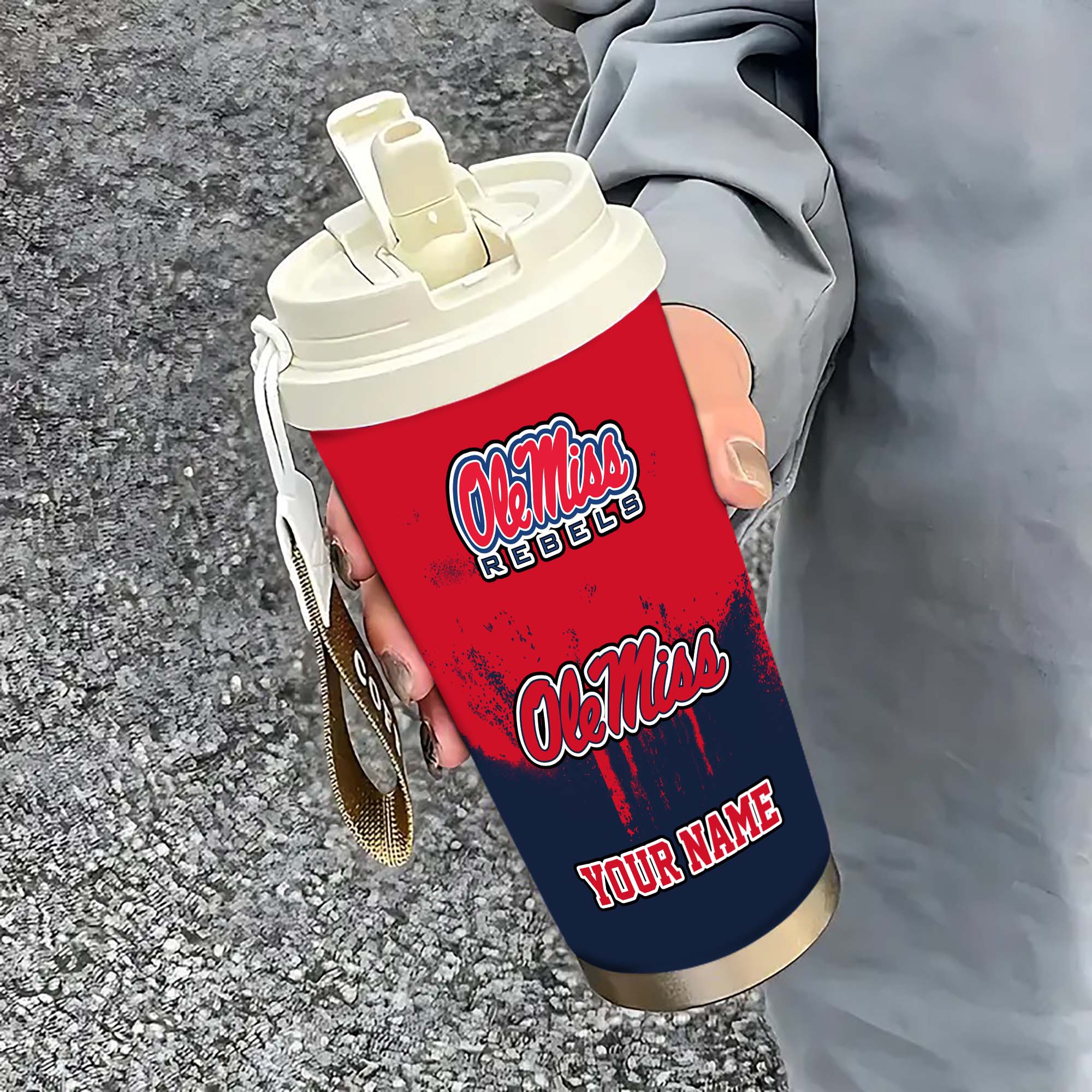 Ole Miss Rebels Insulated Coffee Mug With Straw And Lid, Portable Coffee Travel Mug For Car, Fan Gifts