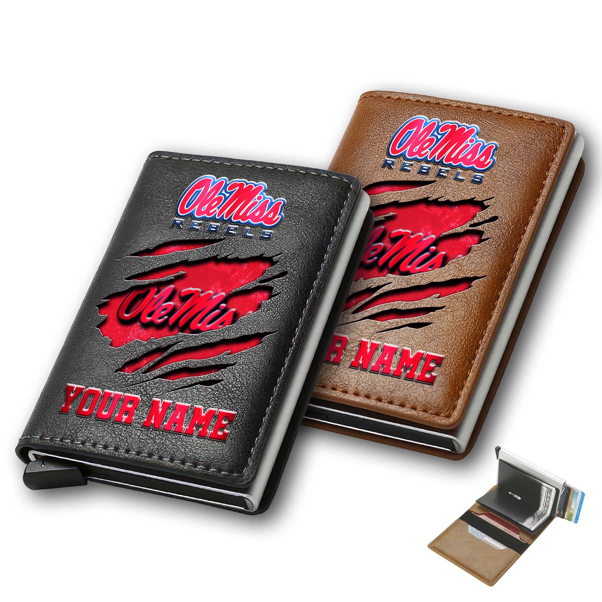 Ole Miss Rebels Men Wallet Custom Your Name, Football Team Men Wallet For Fans, Gifts For Football Lovers