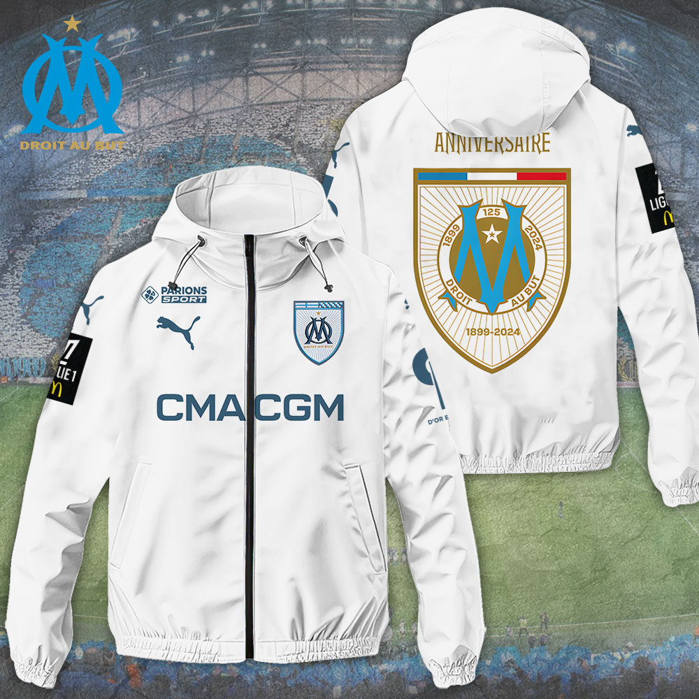 Olympique De Marseille Ligue 1 Style Windbreaker Jacket For Fans