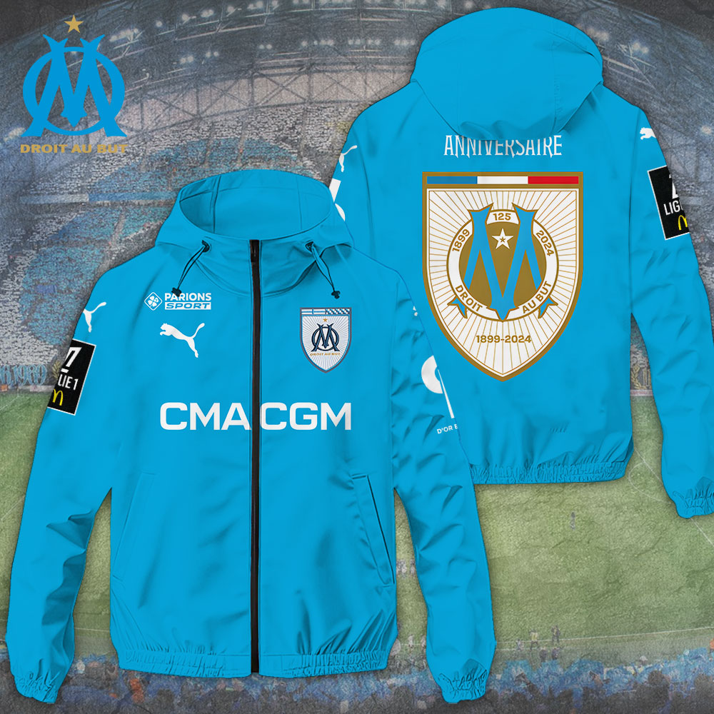 Olympique De Marseille Ligue 1 Style Windbreaker Jacket For Fans