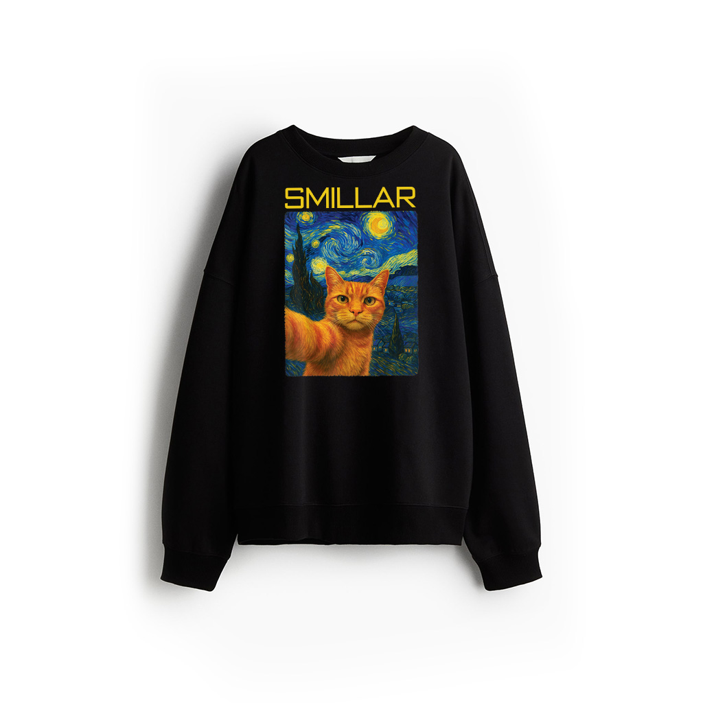 Orange Cat Selfie Van Gogh's Starry Night Cat Mom Cat Lovers Sweatshirt