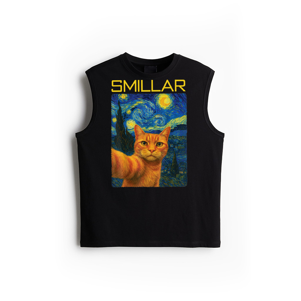 Orange Cat Selfie Van Gogh's Starry Night Cat Mom Cat Lovers Tank Top