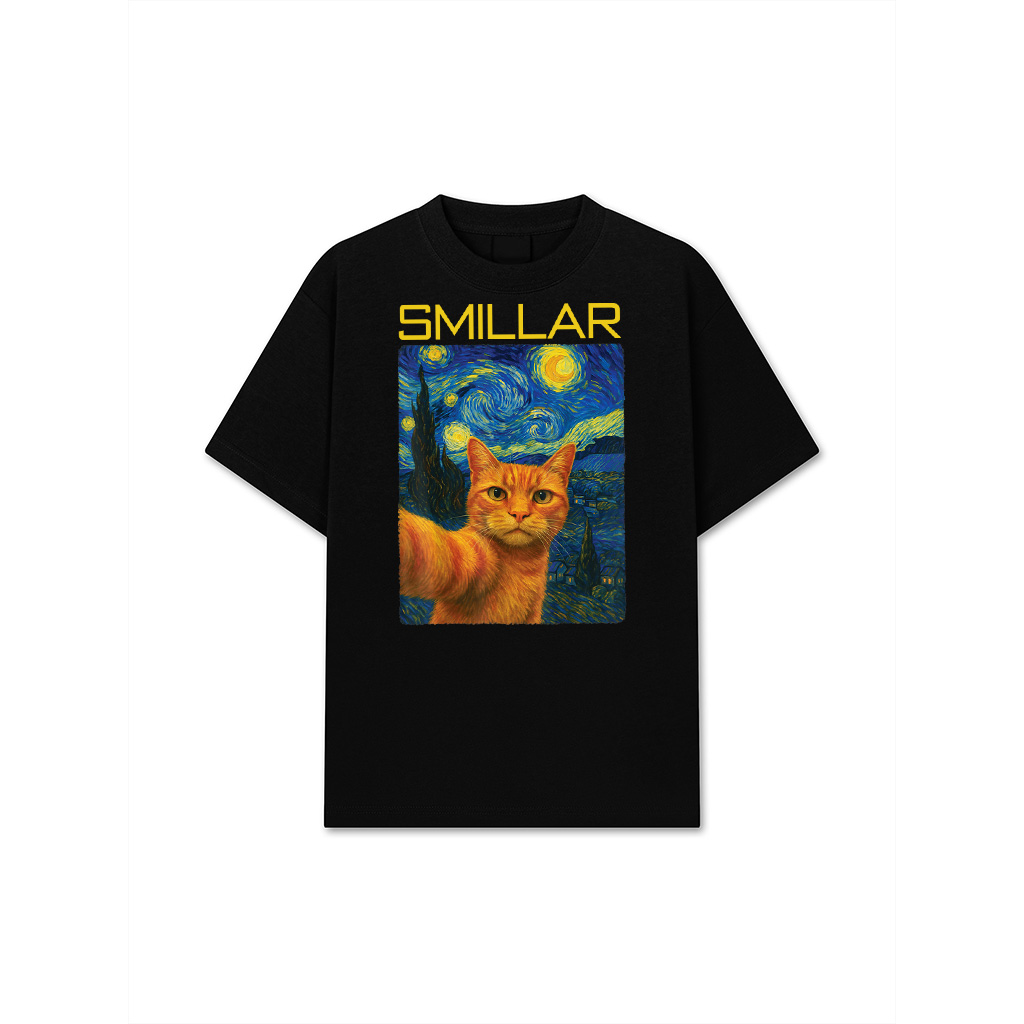 Orange Cat Selfie Van Gogh's Starry Night Cat Mom Cat Lovers T-Shirt