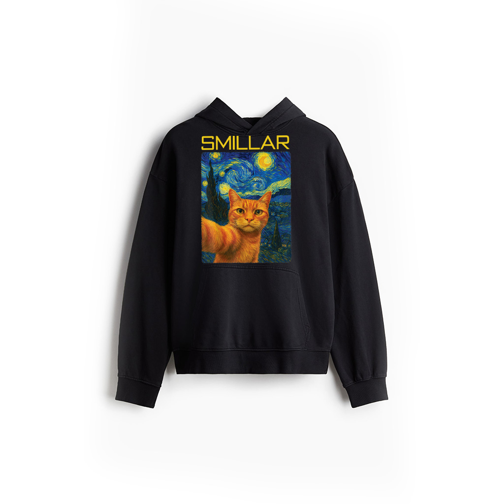 Orange Cat Selfie Van Gogh's Starry Night Cat Mom Cat Lovers Hoodie