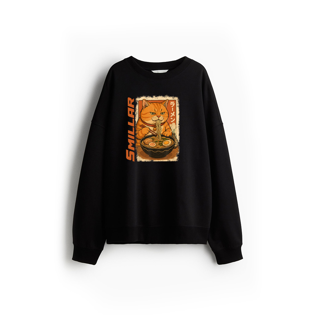 Orange Tabby Cat Eats Ramen Noodles Japanese Vintage Sweatshirt