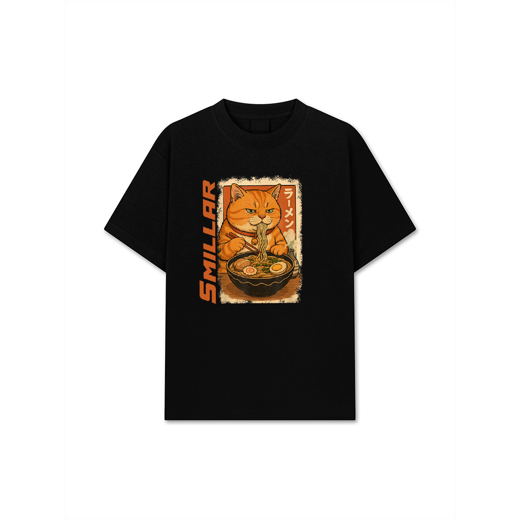 Orange Tabby Cat Eats Ramen Noodles Japanese Vintage T-Shirt