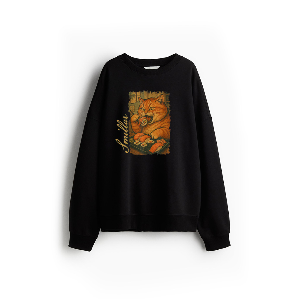 Orange Tabby Cat Eats Sushi Japanese Vintage Sweatshirt