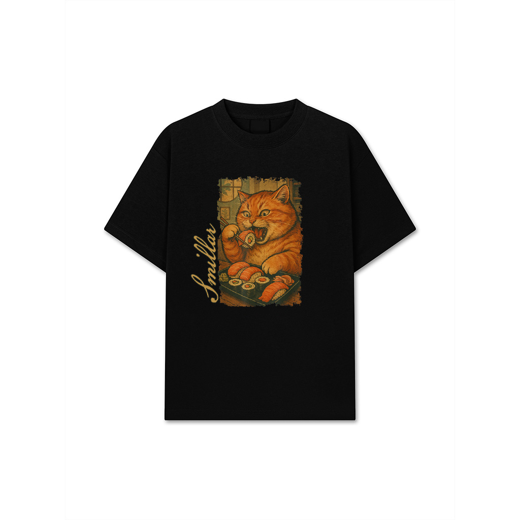 Orange Tabby Cat Eats Sushi Japanese Vintage T-Shirt