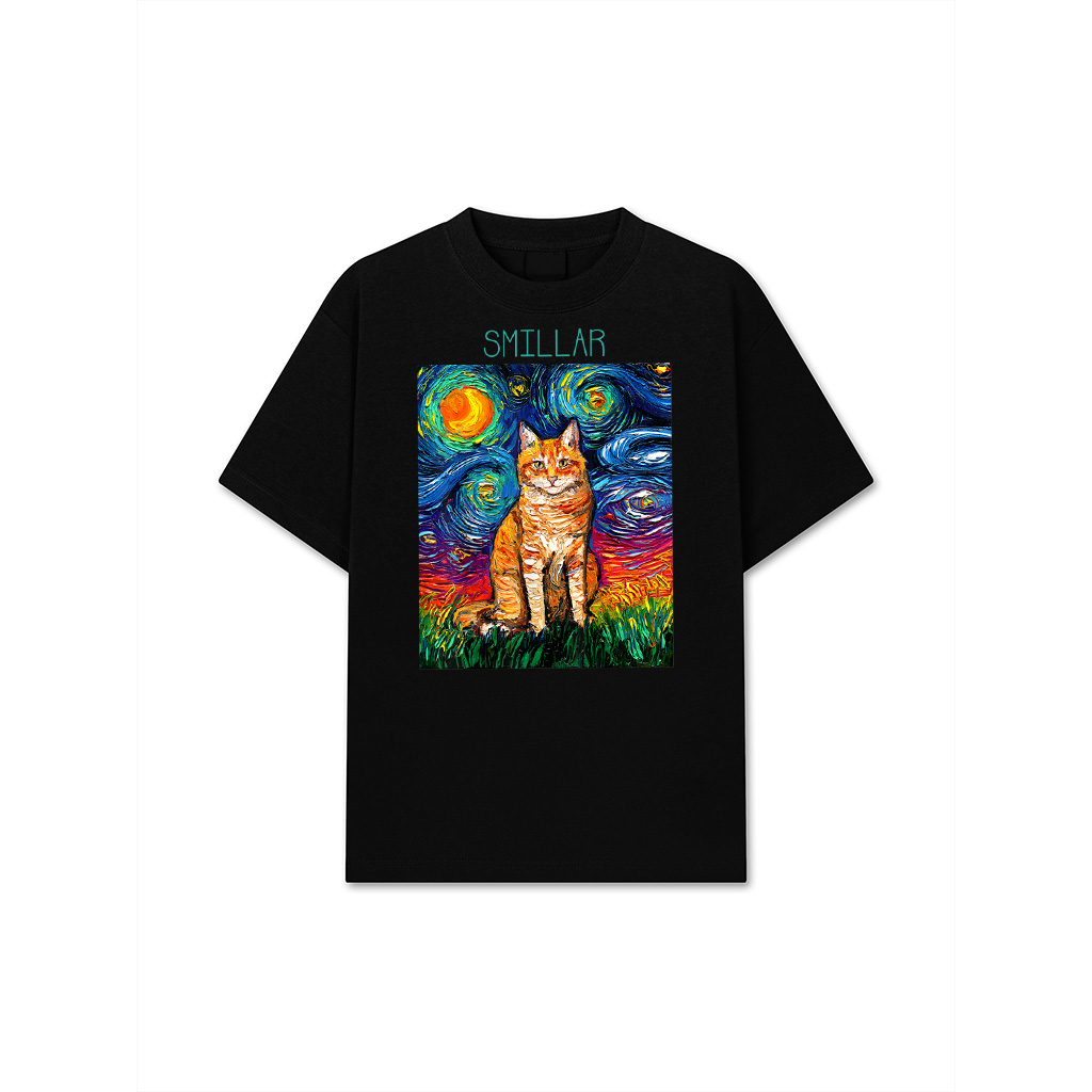 Orange Tabby Tiger Cat Starry Night Colorful Art By Aja T-Shirt