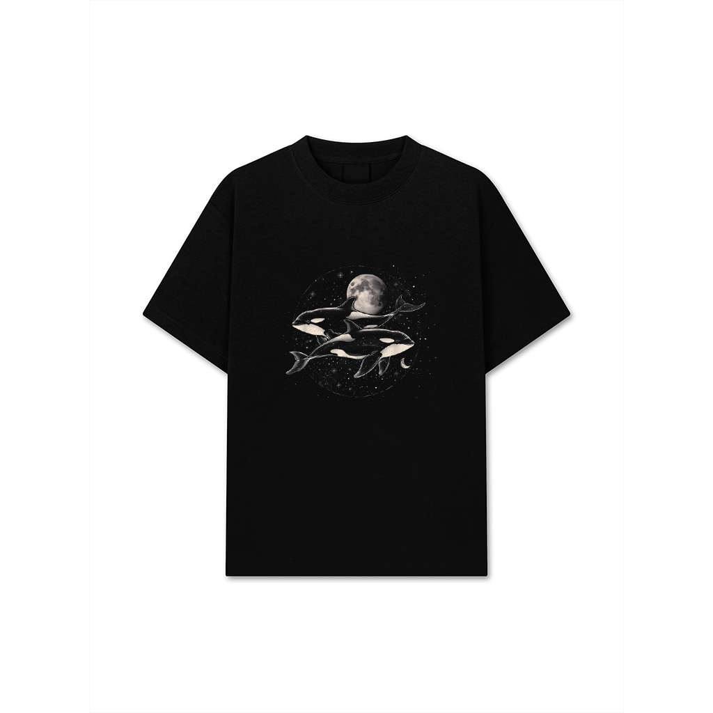 Orca In Space Planets Moon Whale Lover T-Shirt