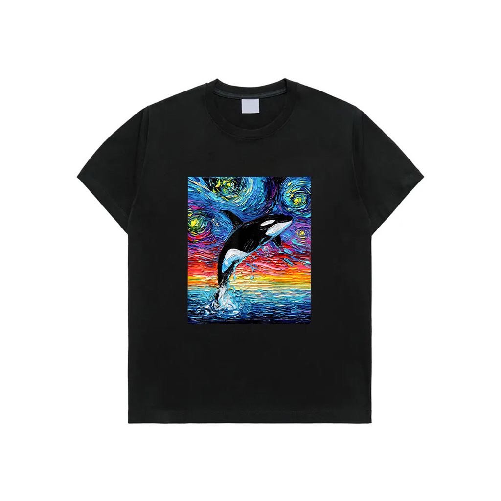 Orca Killer Whale Starry Night Colorful Ocean Art By Aja T-Shirt