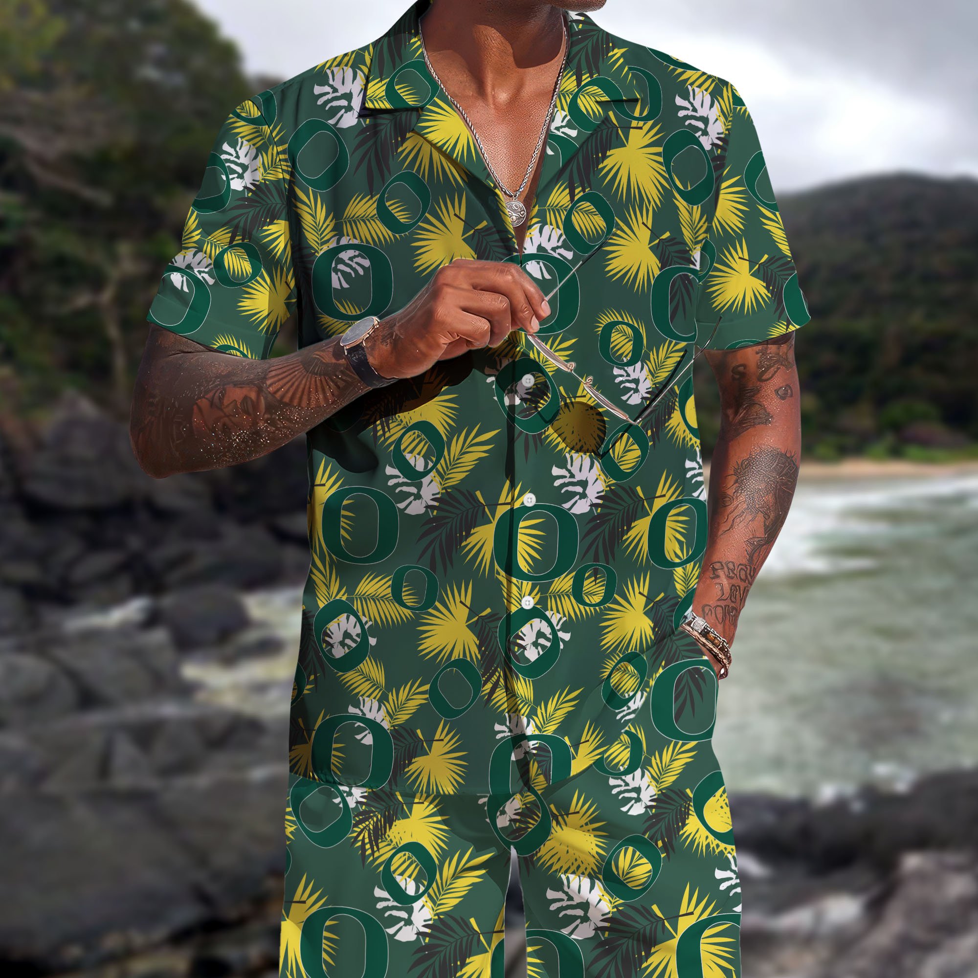Oregon Ducks Hawaiian Shorts Set 2025 Version, Hawaiian Shirts, Sports Shorts, Gifts For Fan