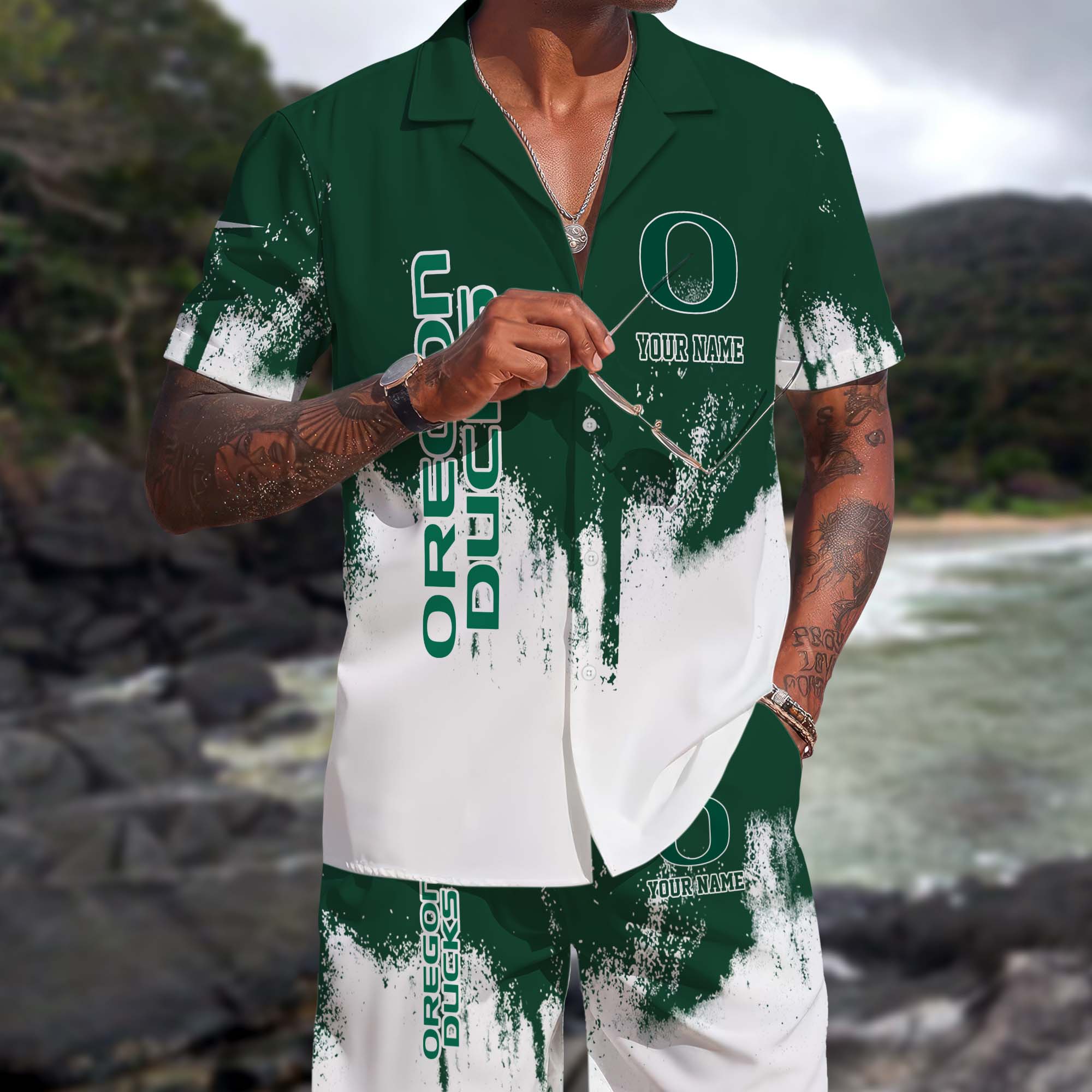 Oregon Ducks Hawaiian Shorts Set Custom You Name, Sports Shorts, Gifts For Fan