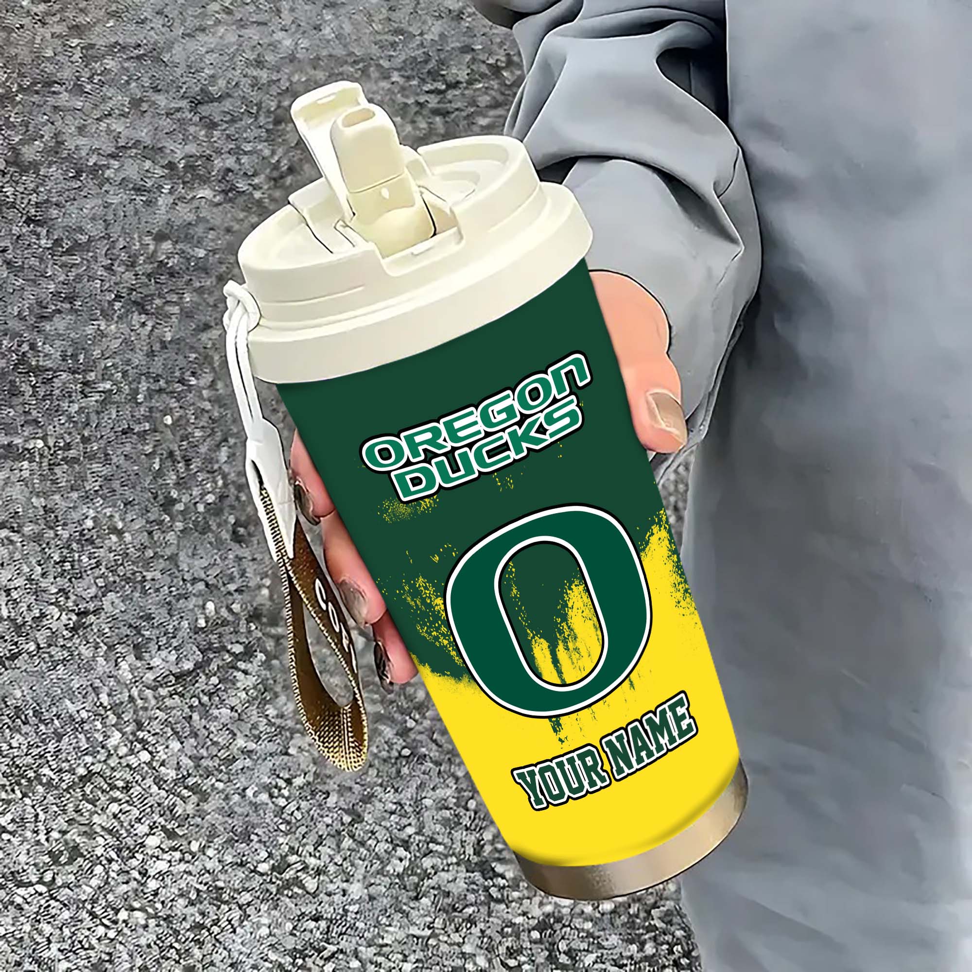 Oregon Ducks Insulated Coffee Mug With Straw And Lid, Portable Coffee Travel Mug For Car, Fan Gifts