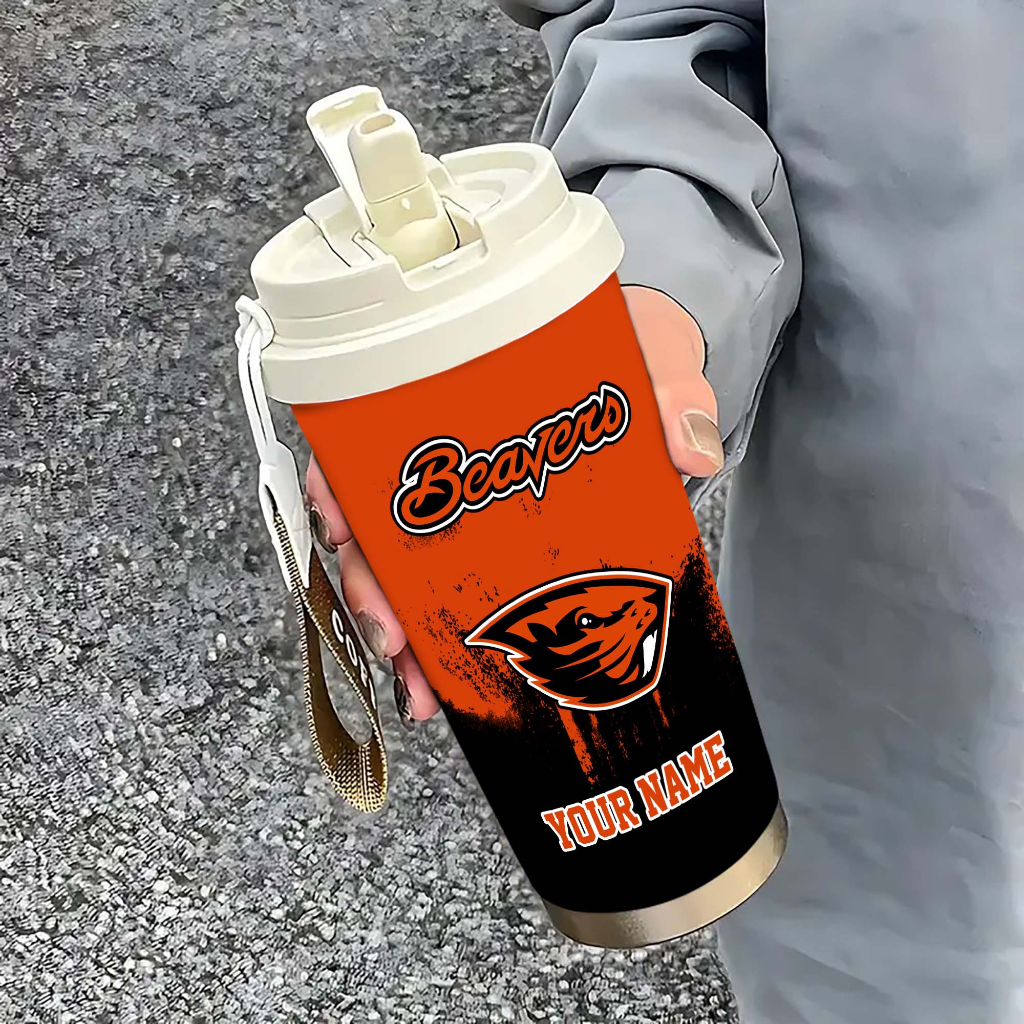 Oregon State Beavers Insulated Coffee Mug With Straw And Lid, Portable Coffee Travel Mug For Car, Fan Gifts