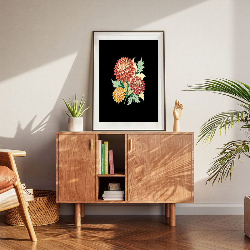 Outline Dahlia Flower Set For Artistic Designs Poster