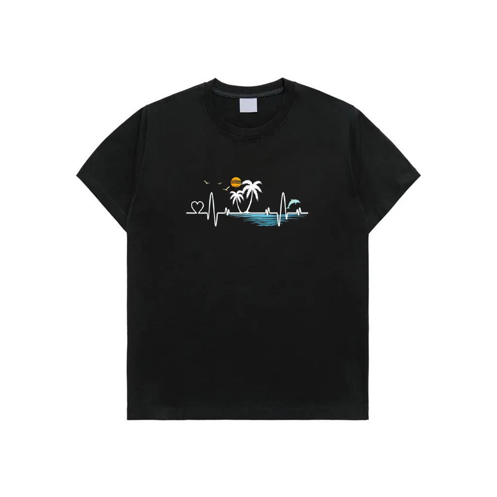 Palm Tree Beach Heartbeat Tropical Sunset Summer Vacay T-Shirt