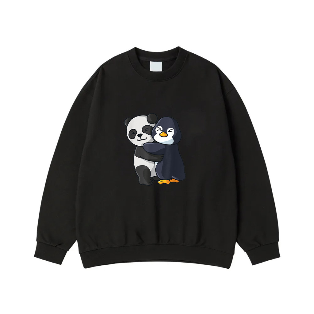 Panda And Penguin Cute Animal Lover Hugging Women Girls Sweatshirt