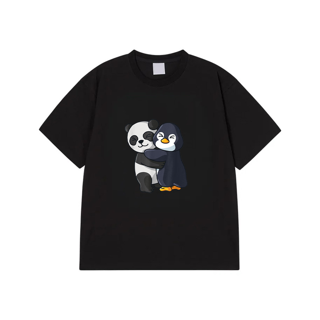 Panda And Penguin Cute Animal Lover Hugging Women Girls T-Shirt